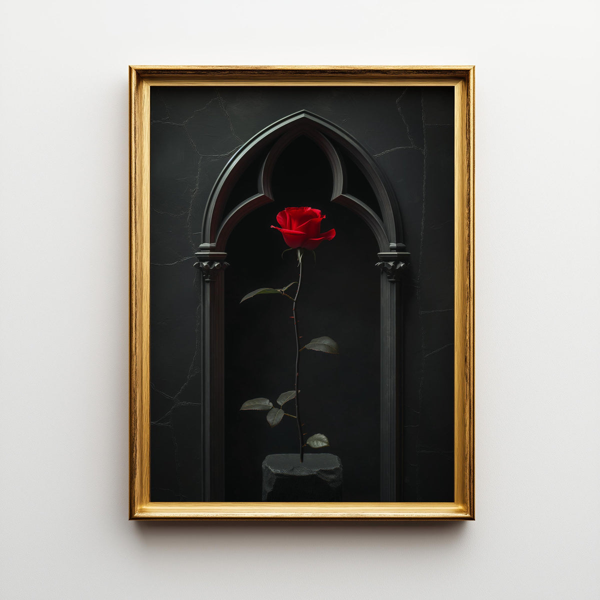 Gothic Red Rose Dark Romantic Floral Dramatic Black Wall Art