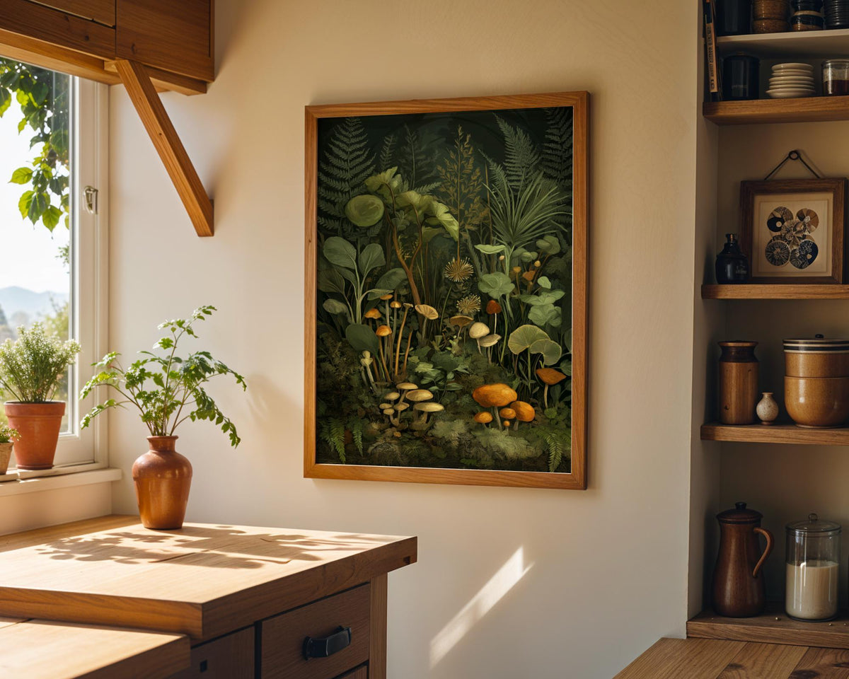 Dark Botanical Mushroom Vintage Forest Lush Woodland Fungi Wall Art by The Wall Art Studio - physical