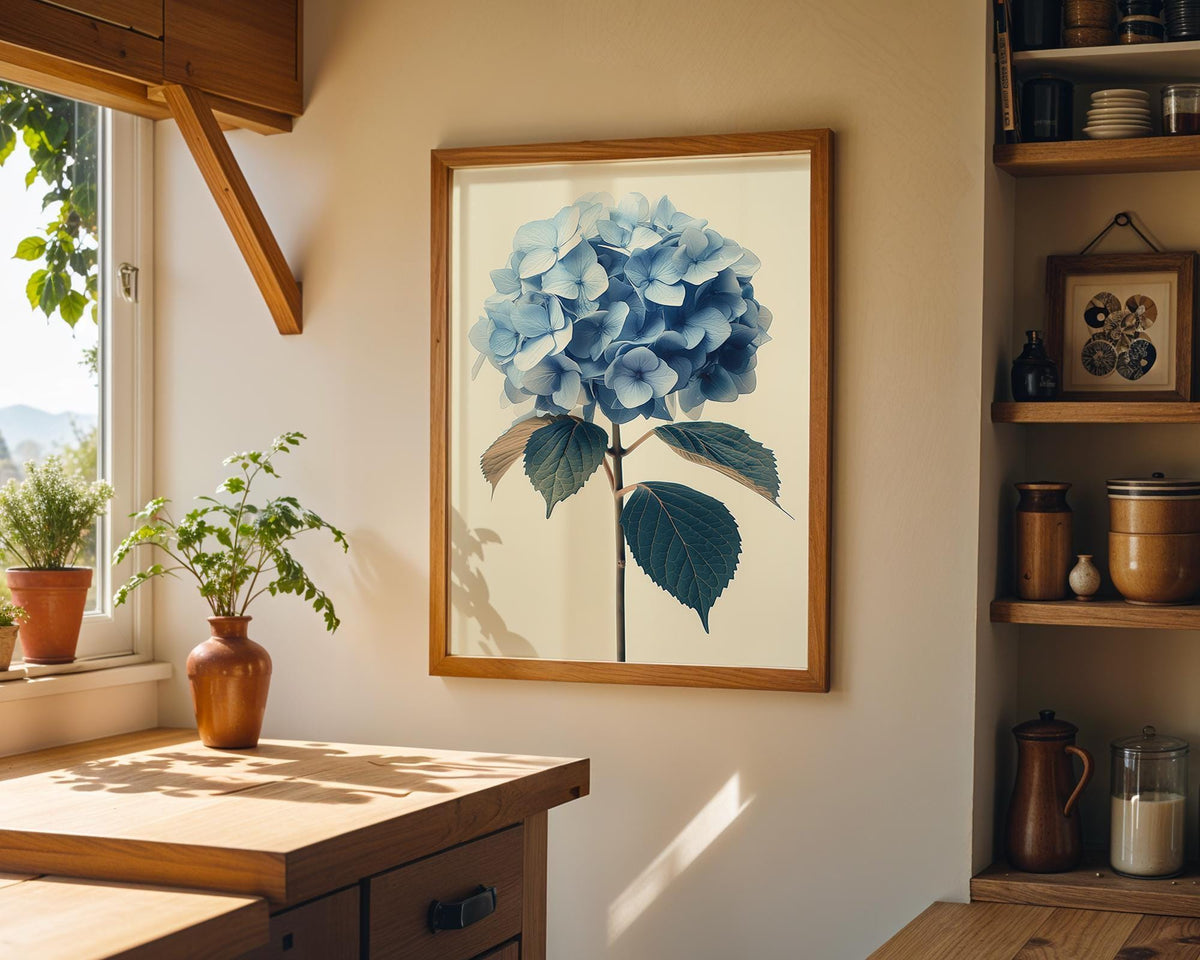 Grandmillennial Blue Hydrangea Vintage Botanical Chinoiserie Floral Wall Art