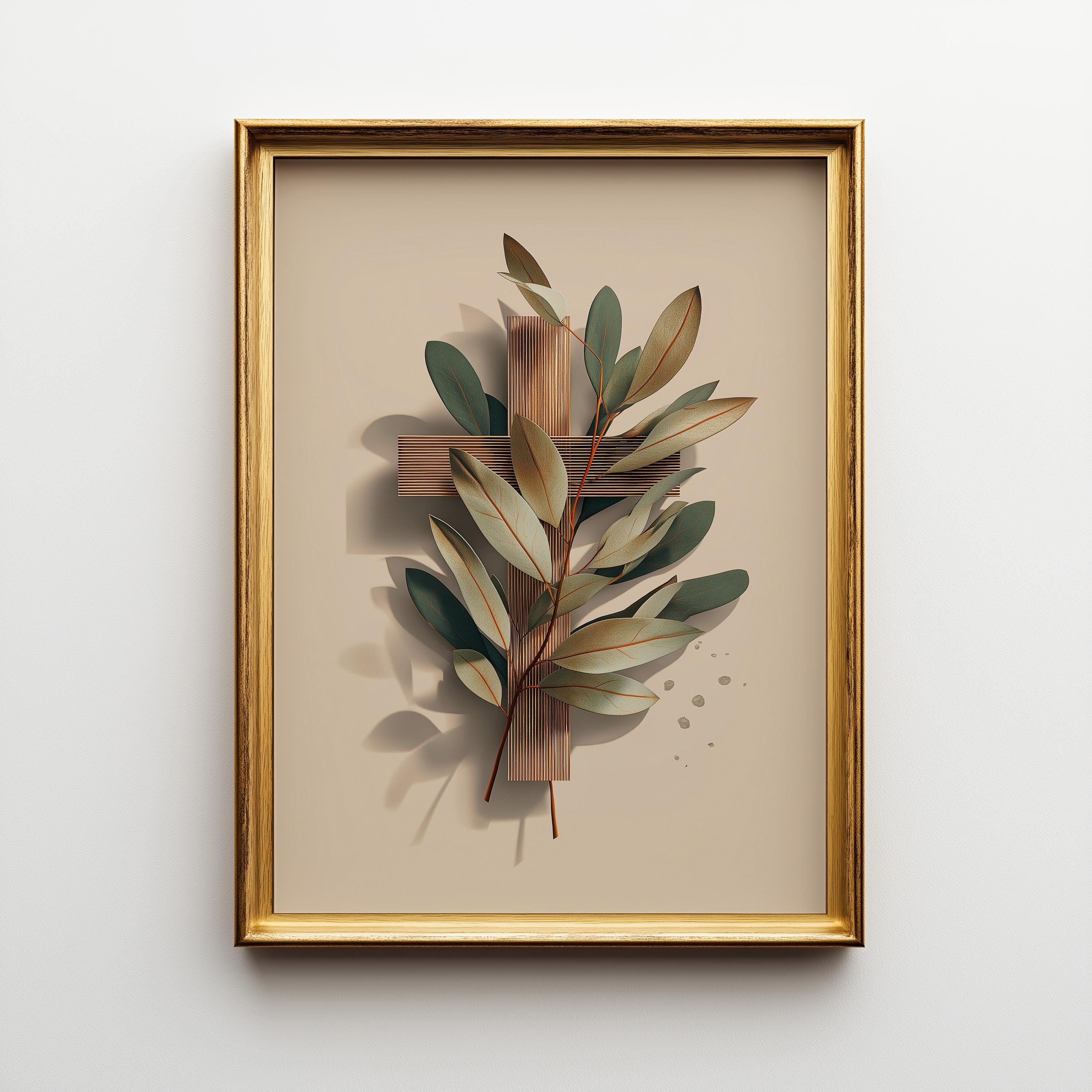 Christian Botanical Cross Minimalist Religious Wall Art by The Wall Art Studio