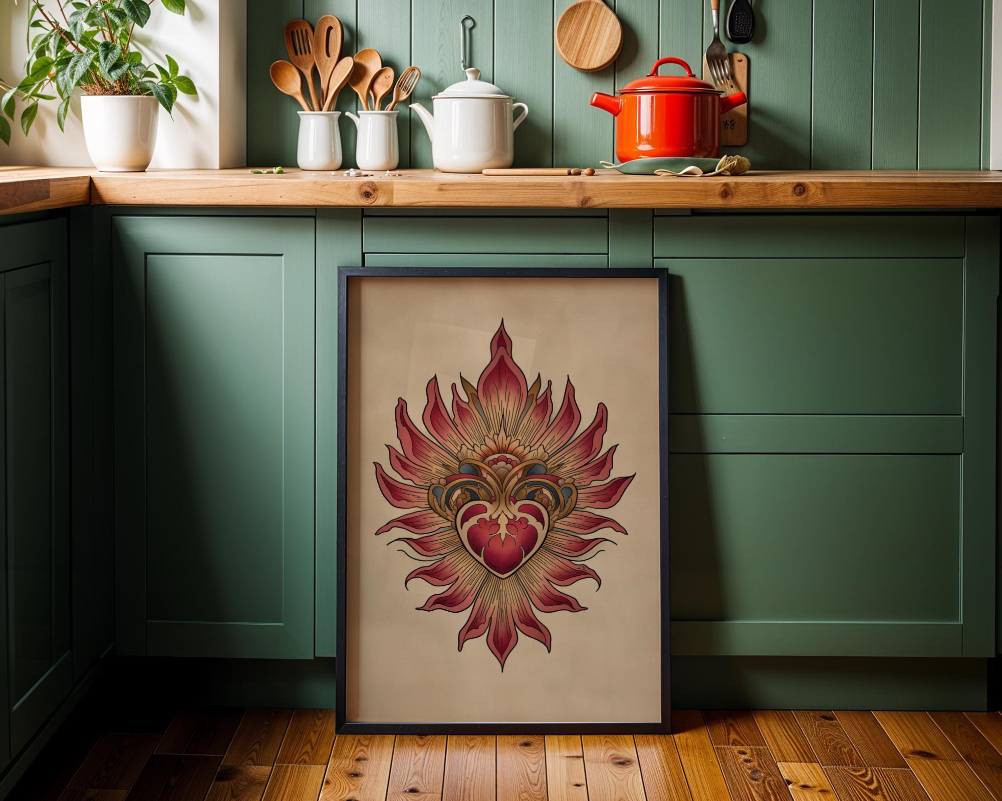 Sacred Heart Traditional Tattoo Style Wall Art by The Wall Art Studio - physical