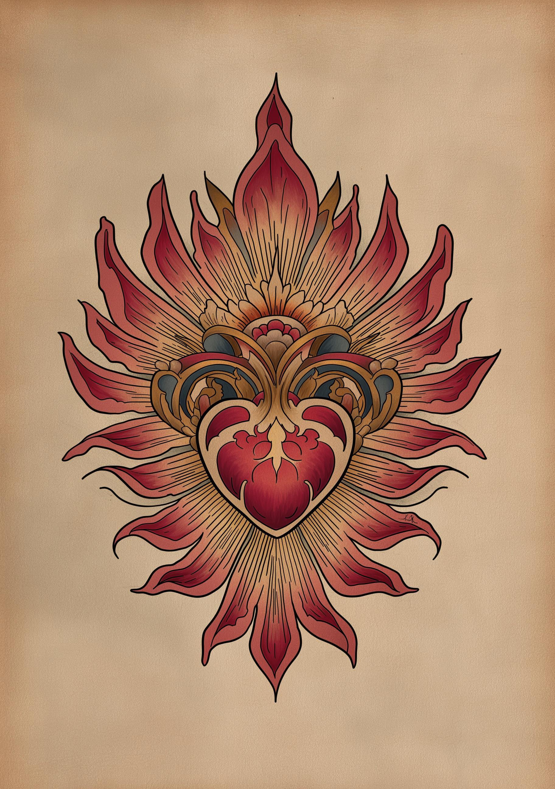 Sacred Heart Traditional Tattoo Style Wall Art by The Wall Art Studio - physical