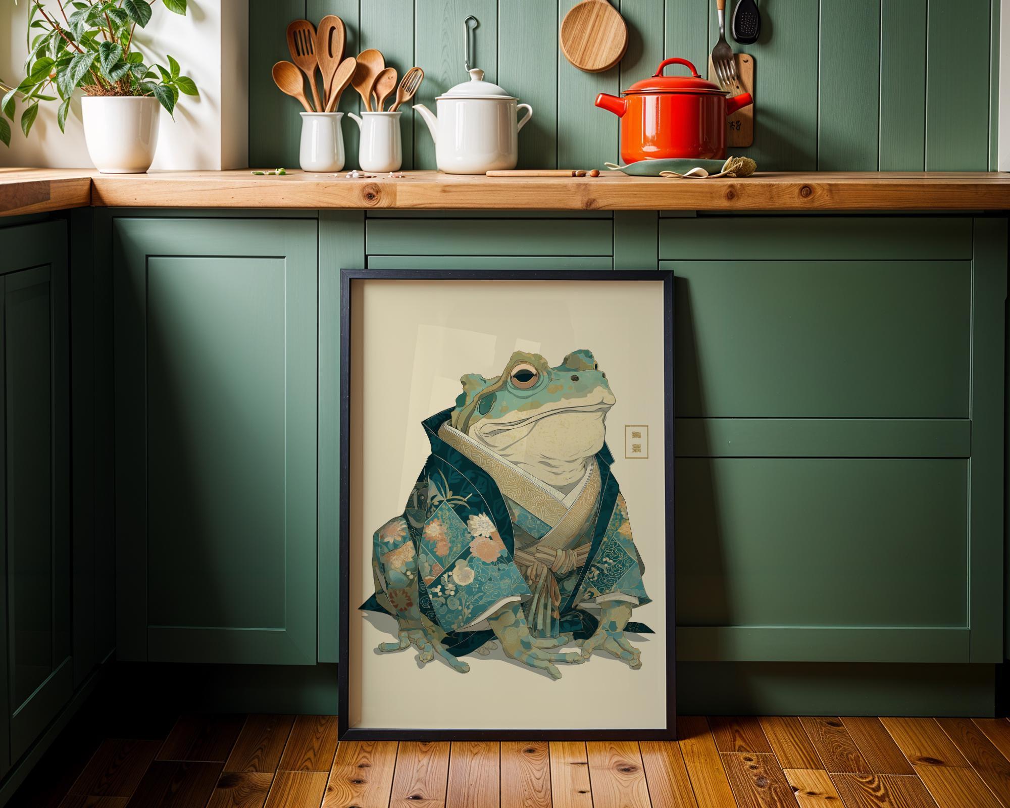 Japanese Whimsical Frog in Kimono Yokai-Inspired Wall Art by The Wall Art Studio