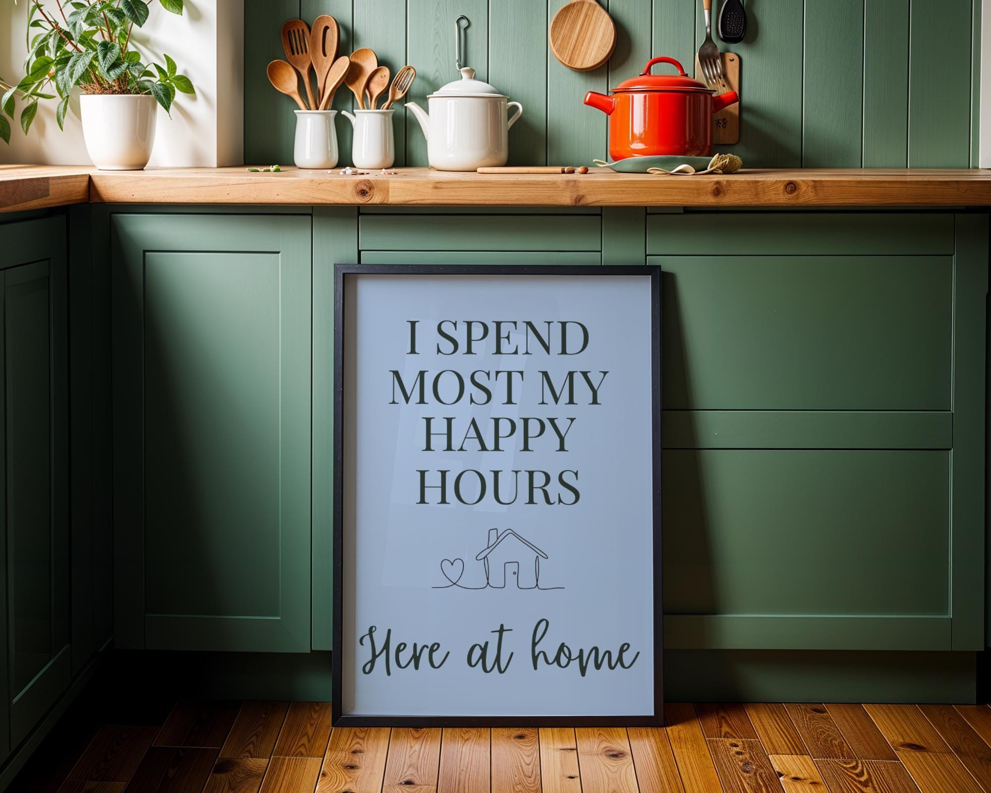 Blue Quote Wall Art "I Spend Most My Happy Hours Here at Home" by The Wall Art Studio