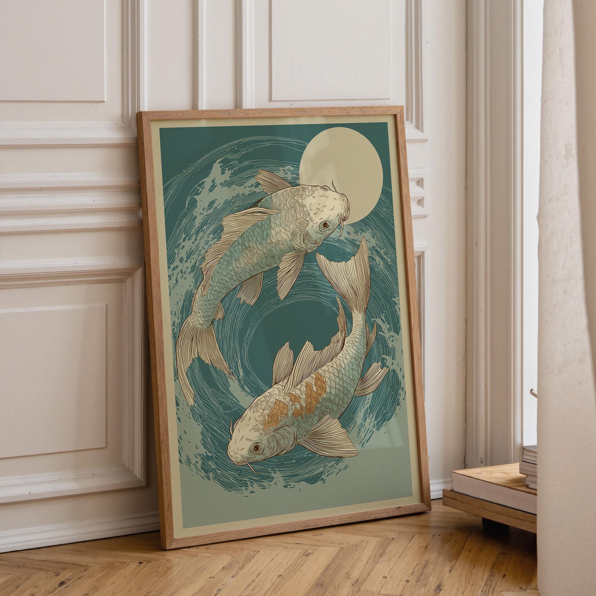 Ukiyo-e Koi Fish Japanese Yin Yang Japandi Wall Art by The Wall Art Studio