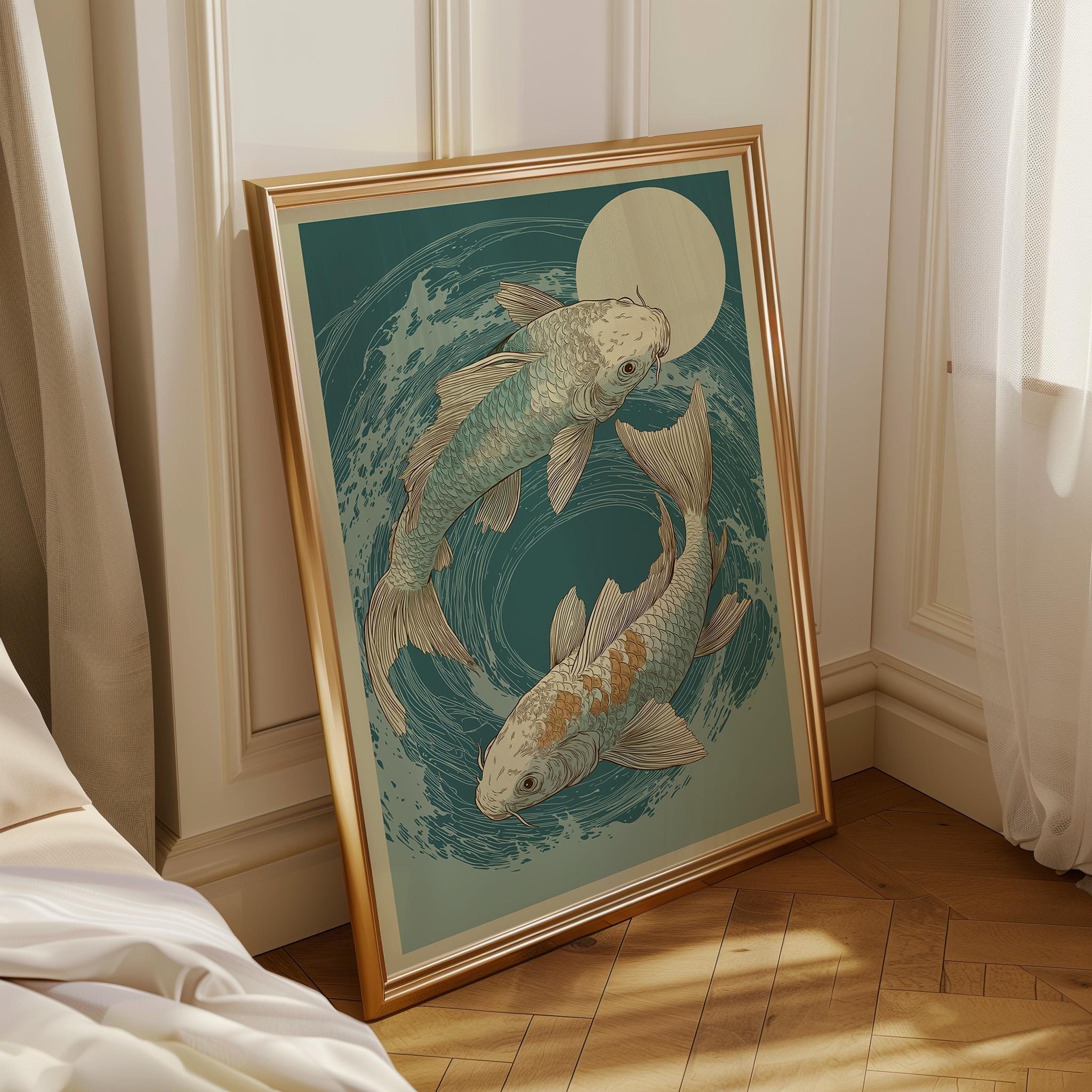 Ukiyo-e Koi Fish Japanese Yin Yang Japandi Wall Art by The Wall Art Studio