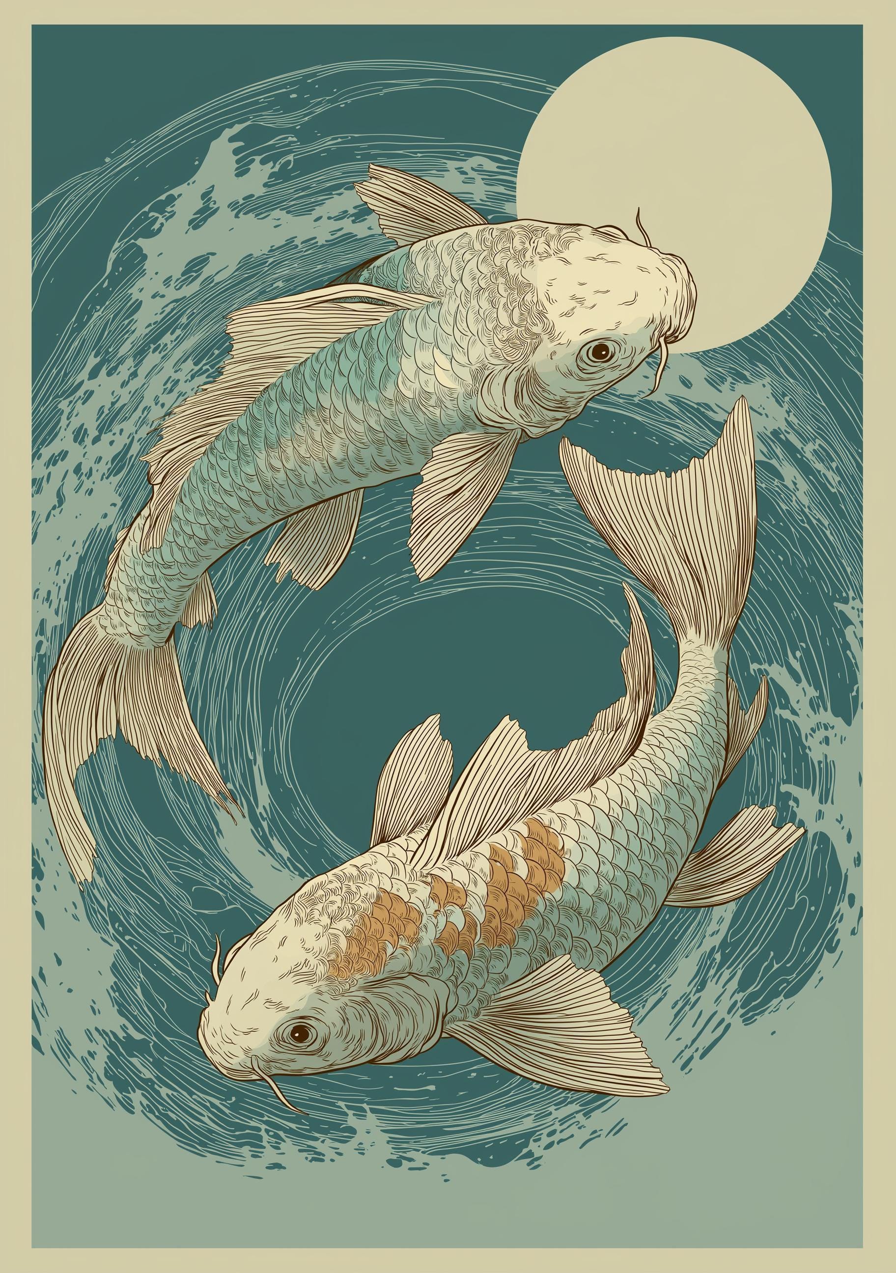 Ukiyo-e Koi Fish Japanese Yin Yang Japandi Wall Art by The Wall Art Studio