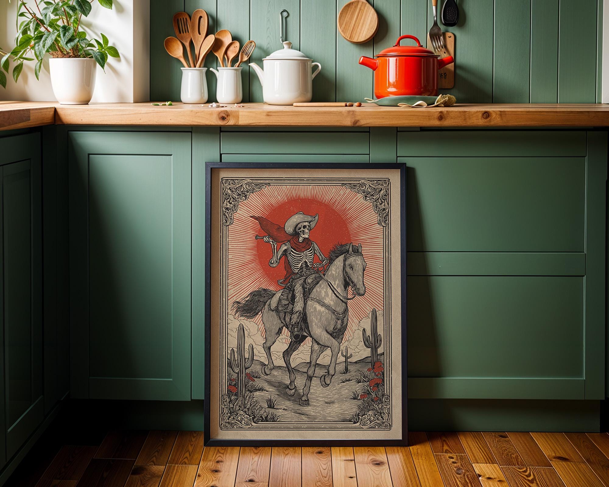 Skeleton Cowboy Western Rider Gothic Horse Wall Art by The Wall Art Studio