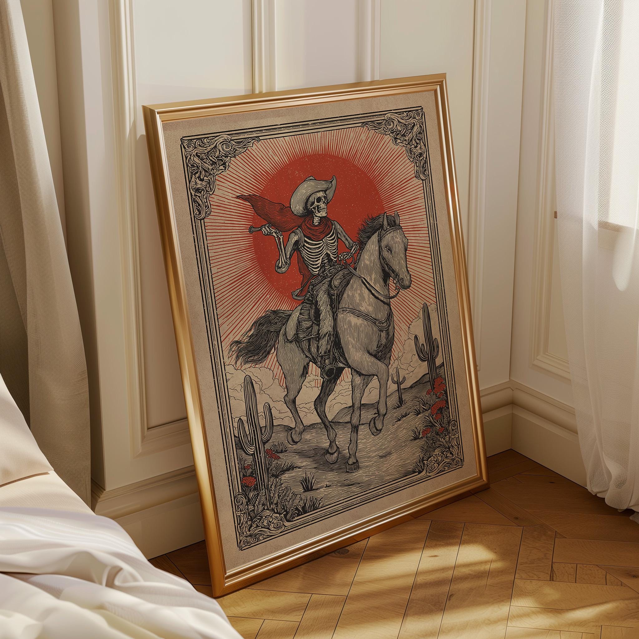 Skeleton Cowboy Western Rider Gothic Horse Wall Art by The Wall Art Studio