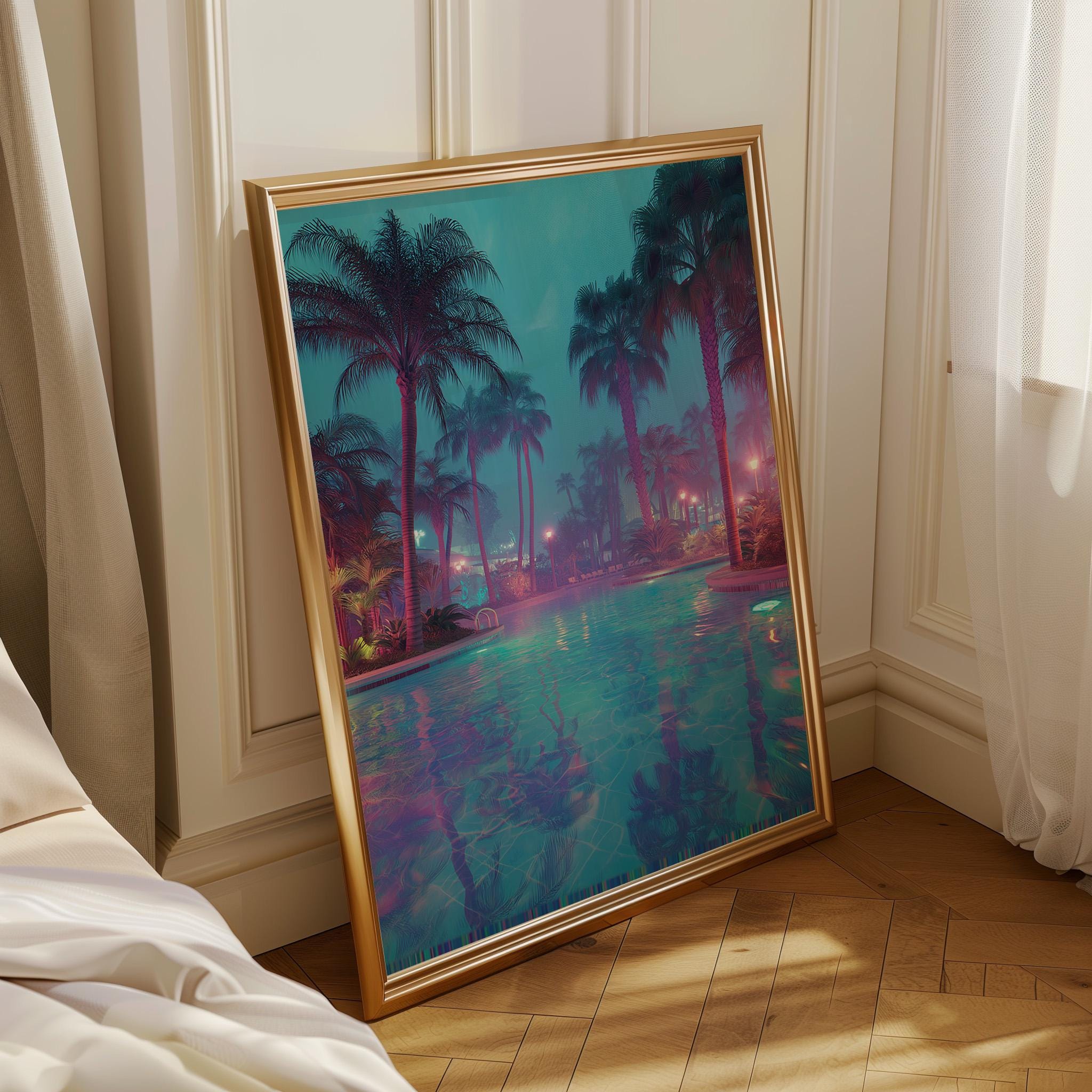 Neon Tropical Night Vaporwave Palm Tree Wall Art by The Wall Art Studio