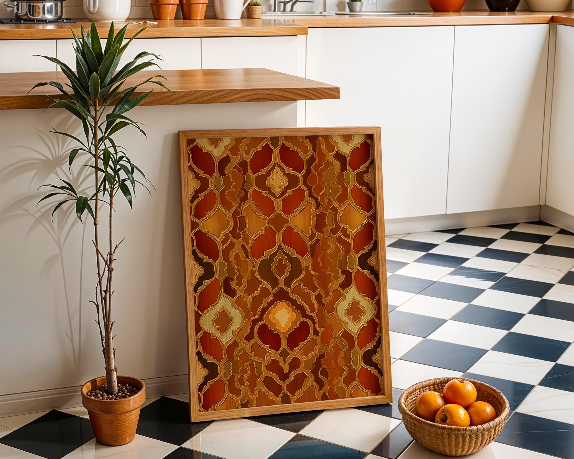 Moroccan Orange Gold Pattern Geometric Islamic Tile Wall Art by The Wall Art Studio