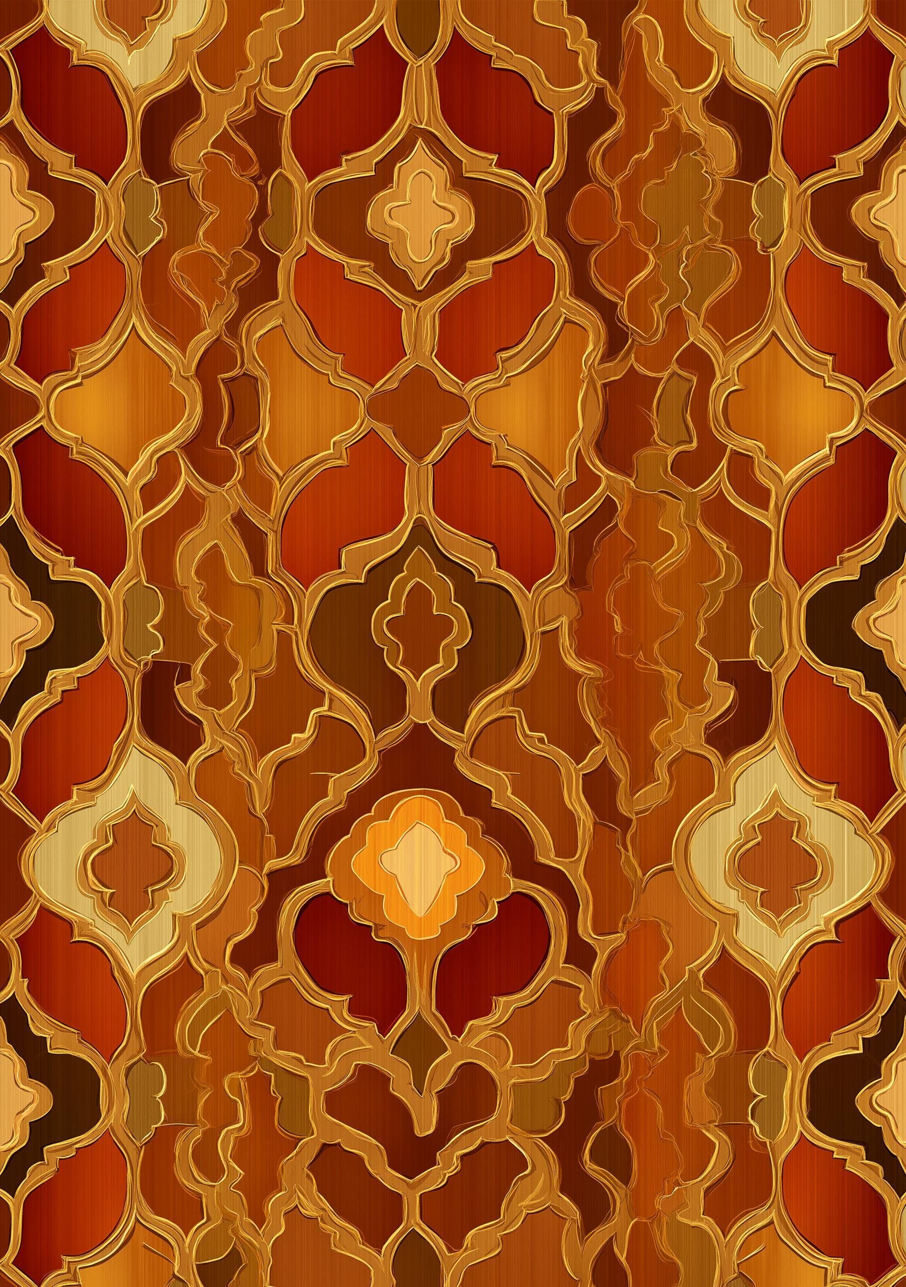 Moroccan Orange Gold Pattern Geometric Islamic Tile Wall Art by The Wall Art Studio