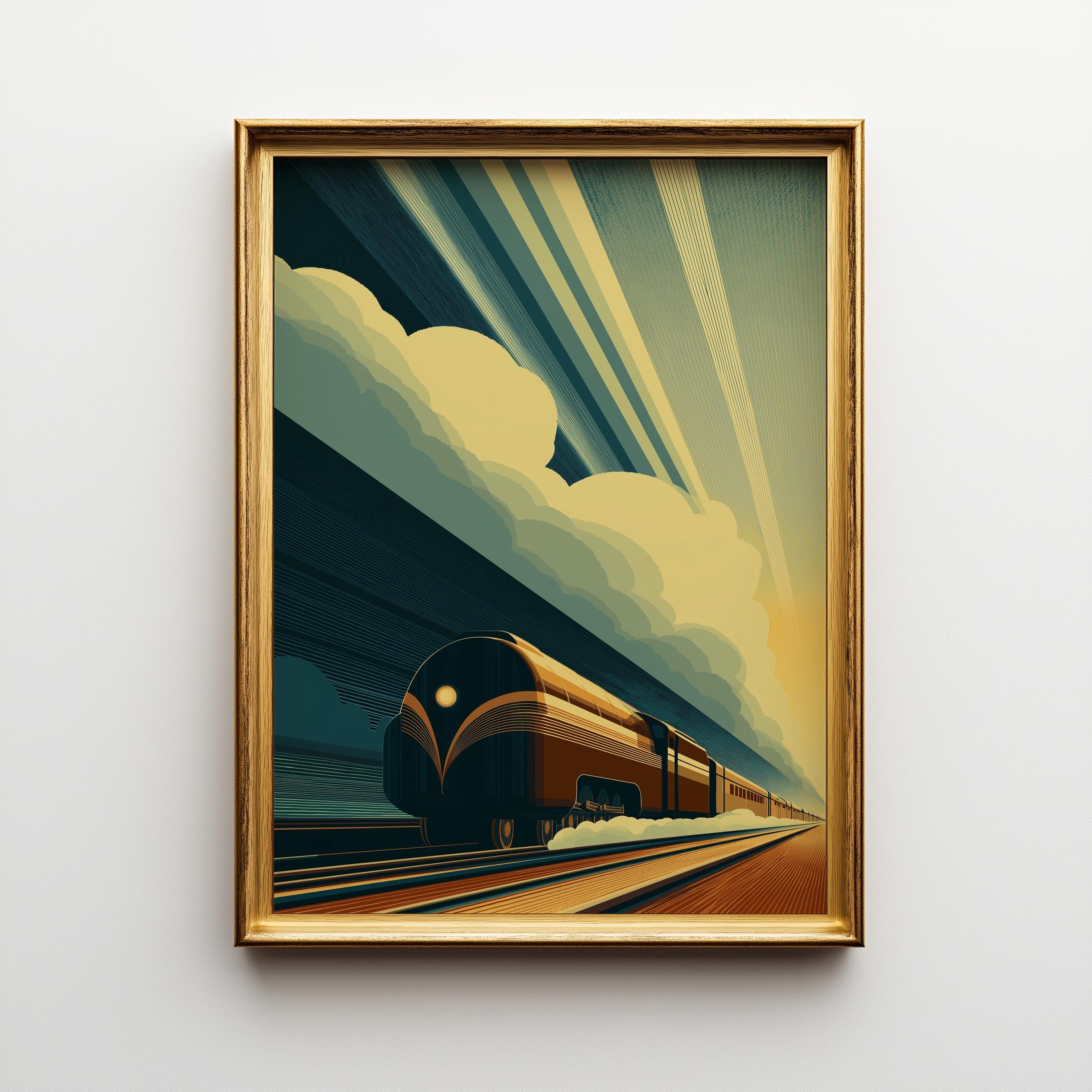Retro Art Deco Train Wall Art by The Wall Art Studio