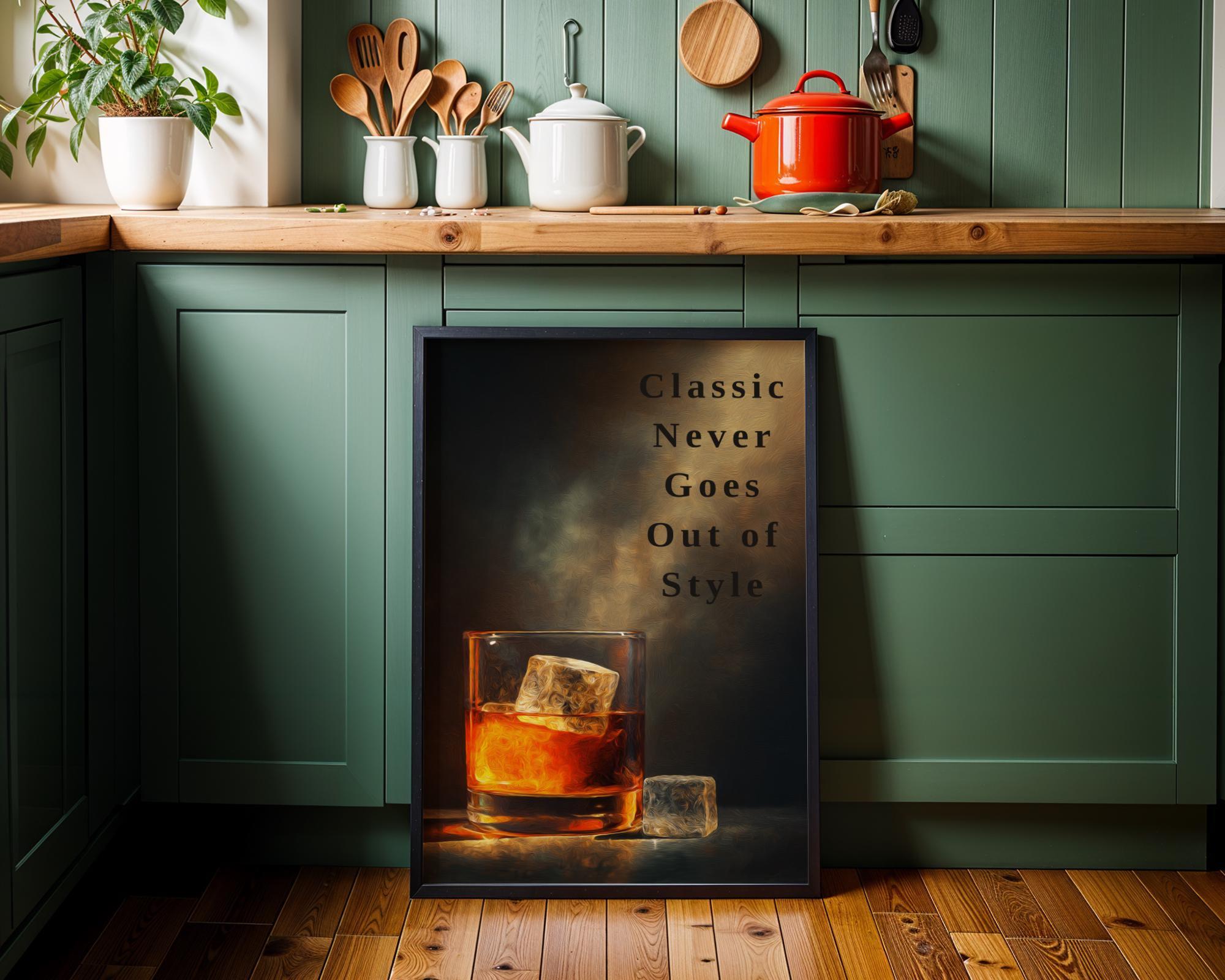 Old Fashioned Cocktail “Classic never goes out of style” Quote Whiskey Bar Wall Art by The Wall Art Studio