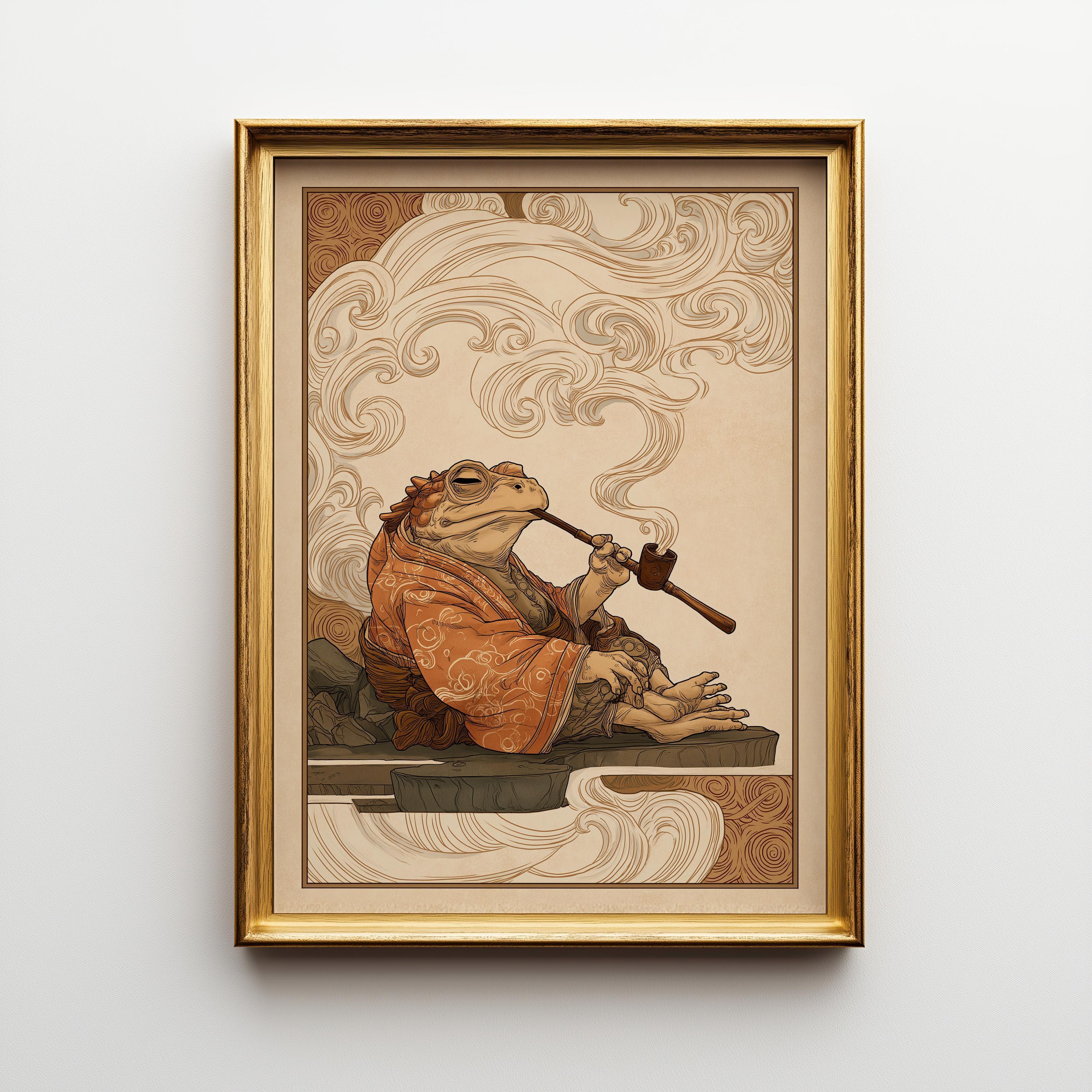 Japanese Frog Frog in Kimono, Yokai-Inspired Wall Art by The Wall Art Studio