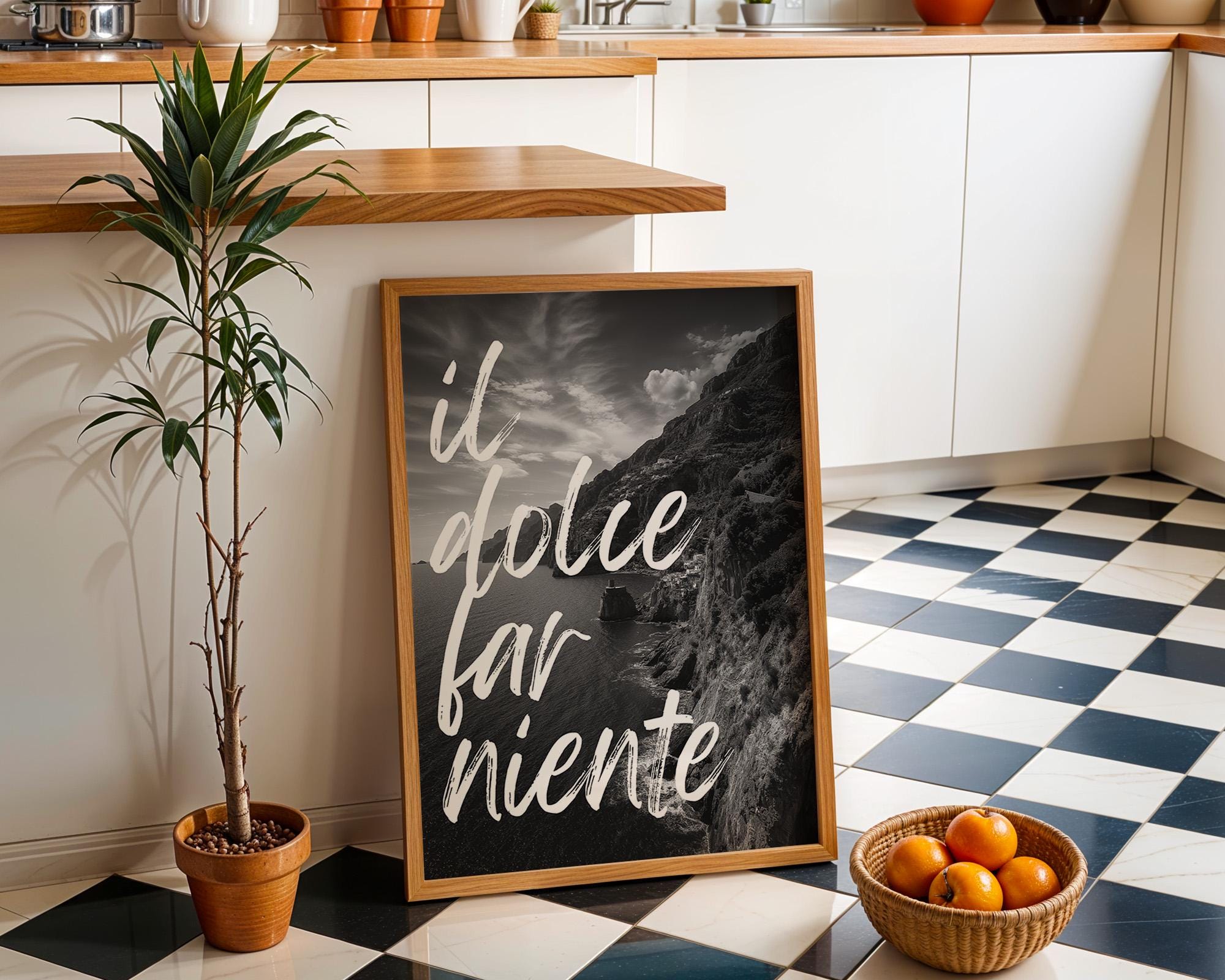 Il Dolce far Niente Black and White Italian Coastal Landscape Wall Art