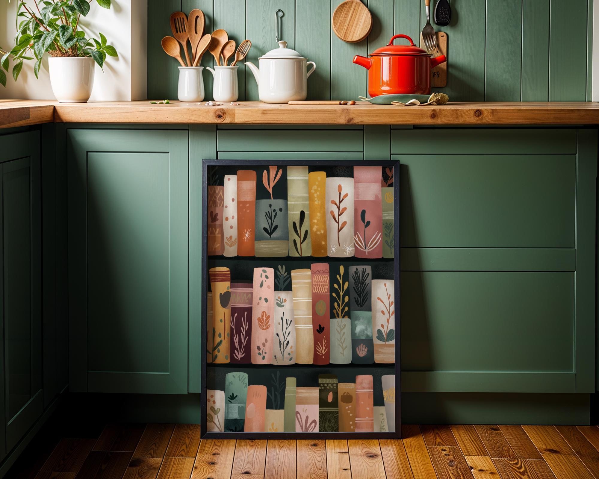 Whimsical Library Floral Bookshelf Botanical Book Lover Wall Art by The Wall Art Studio