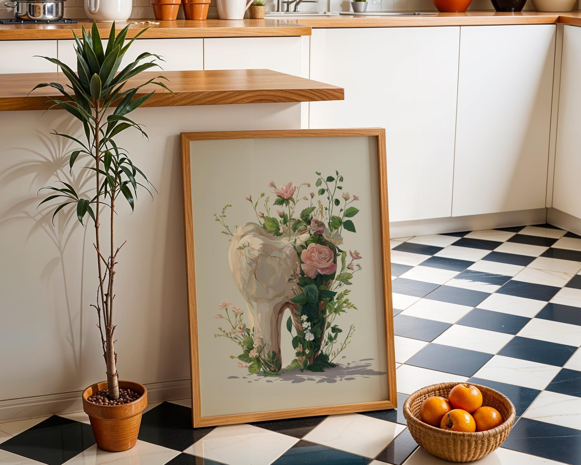 Dental Floral Tooth Elegant Dentist Office Botanical Medical Wall Art