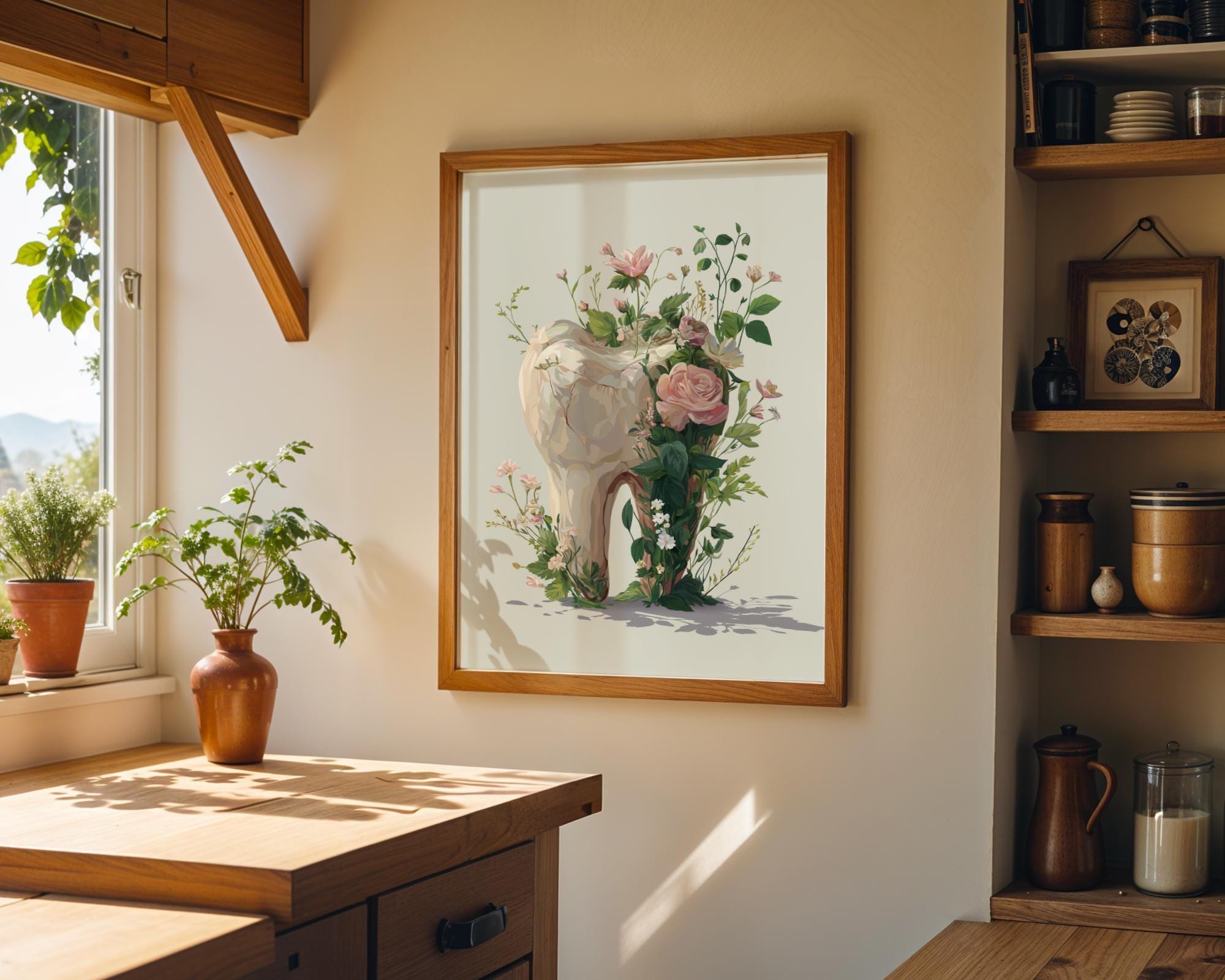 Dental Floral Tooth Elegant Dentist Office Botanical Medical Wall Art