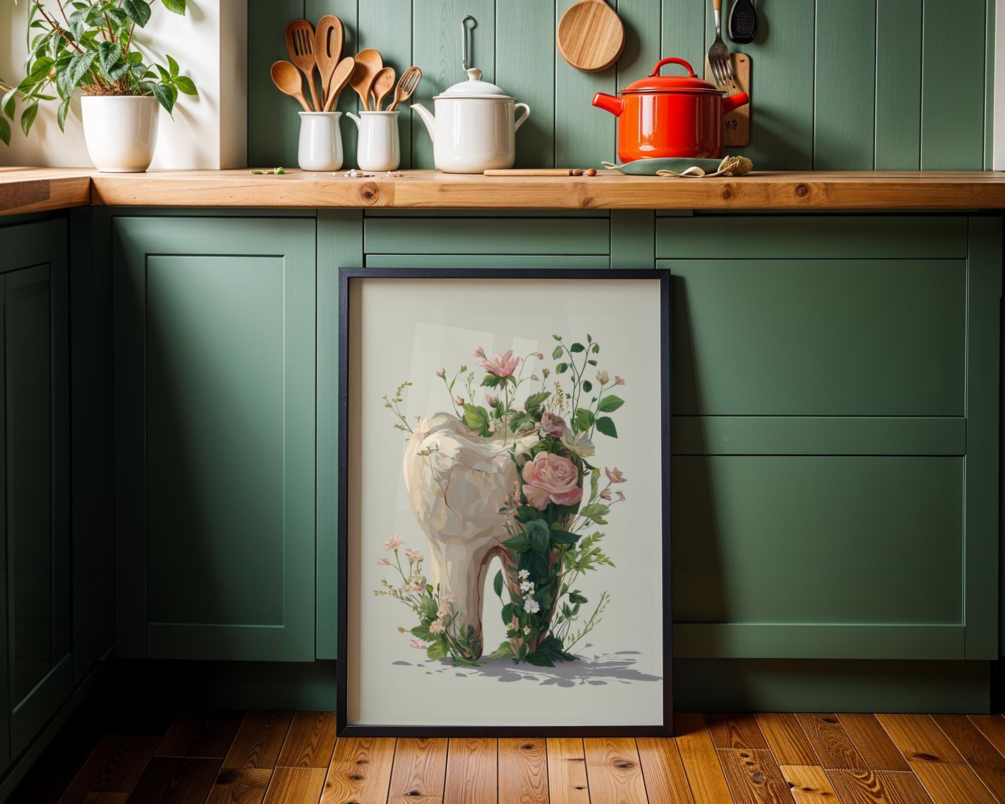 Dental Floral Tooth Elegant Dentist Office Botanical Medical Wall Art