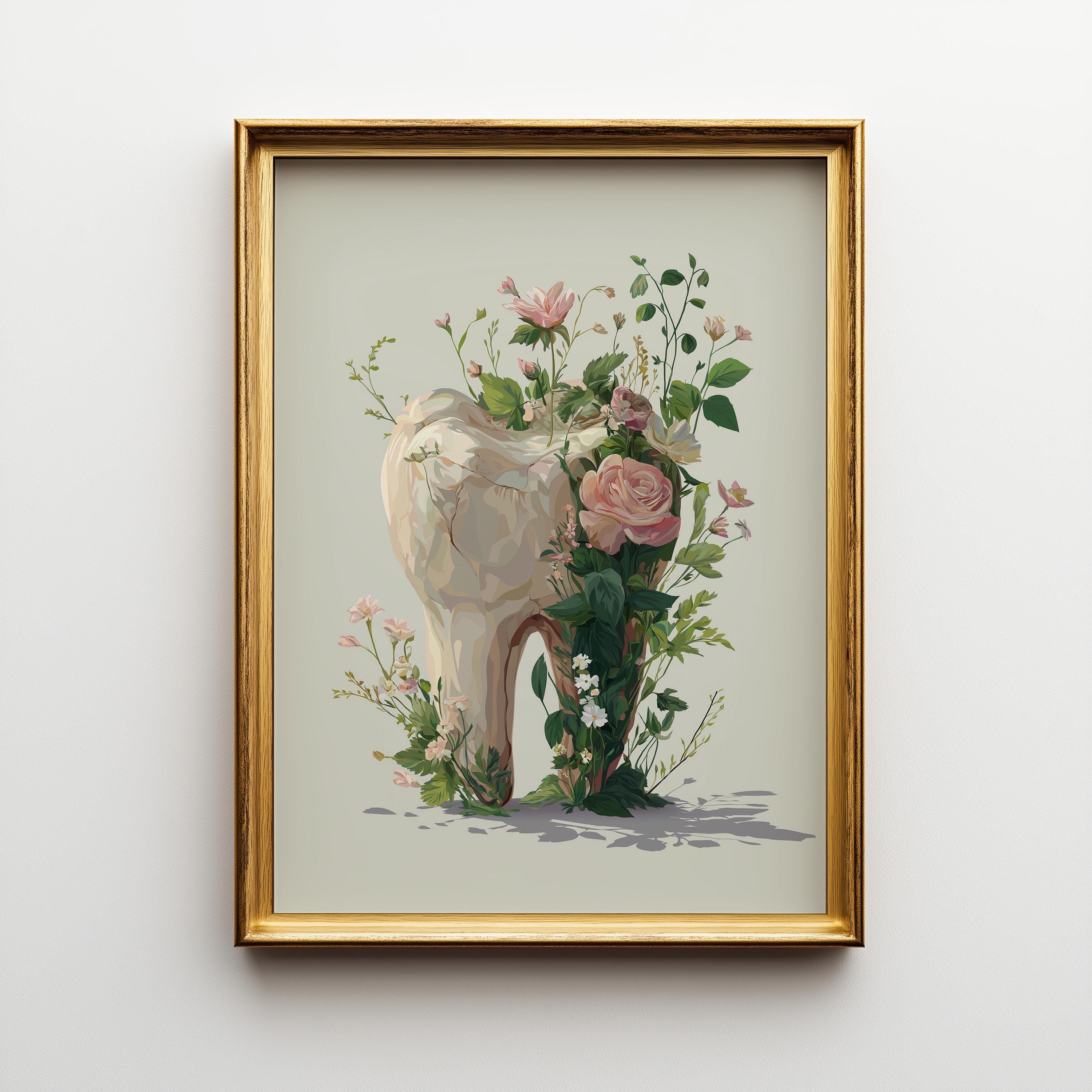 Dental Floral Tooth Elegant Dentist Office Botanical Medical Wall Art