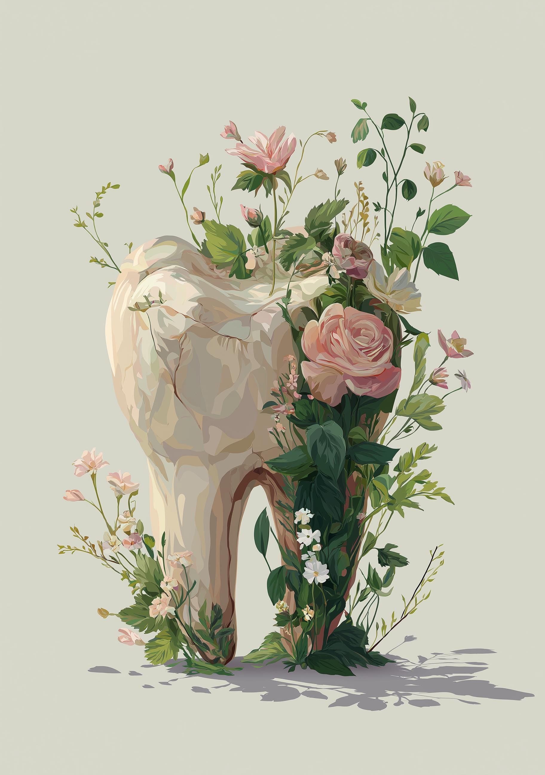 Dental Floral Tooth Elegant Dentist Office Botanical Medical Wall Art