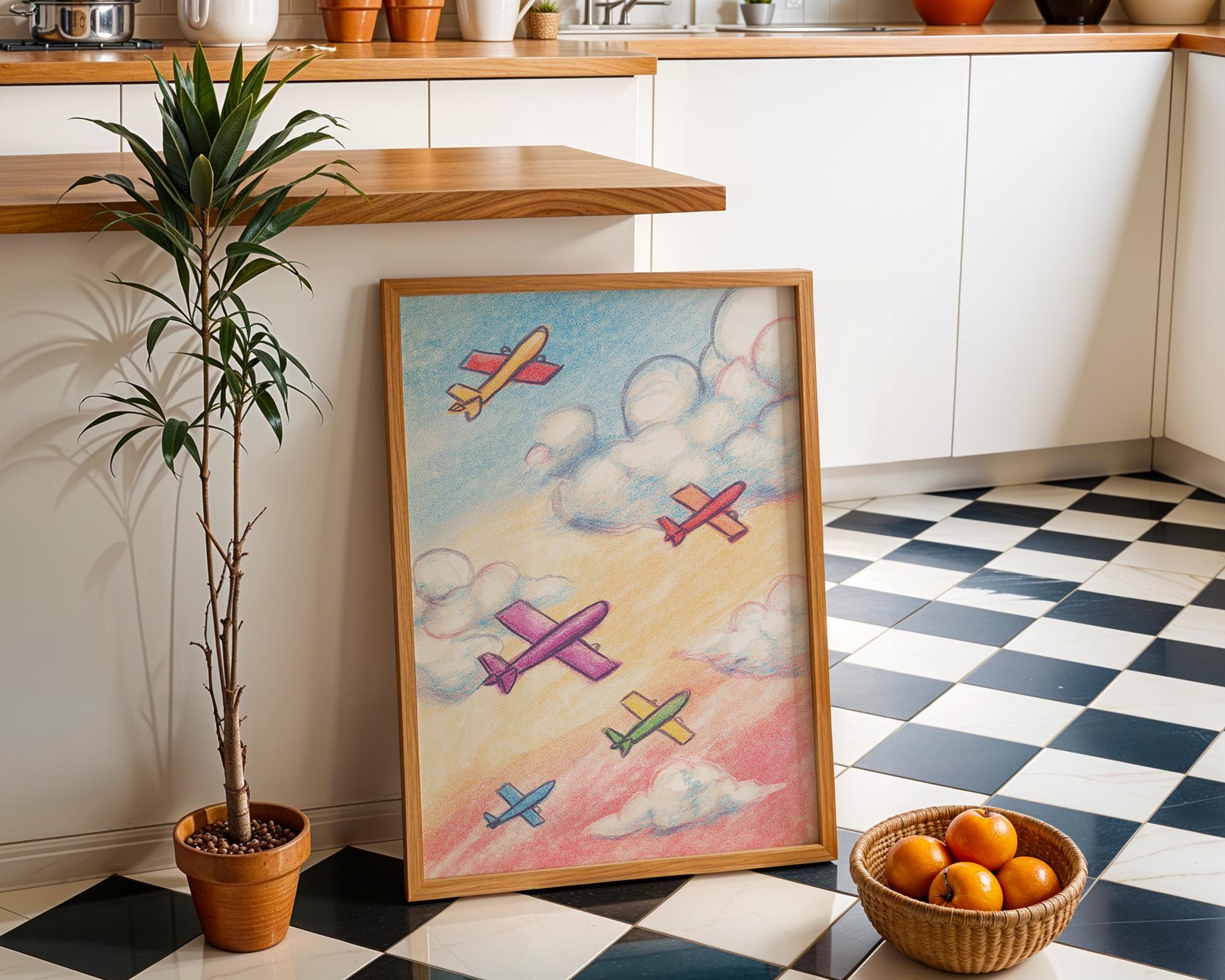 Kids Airplane Crayon Colorful Nursery Playroom Wall Art by The Wall Art Studio
