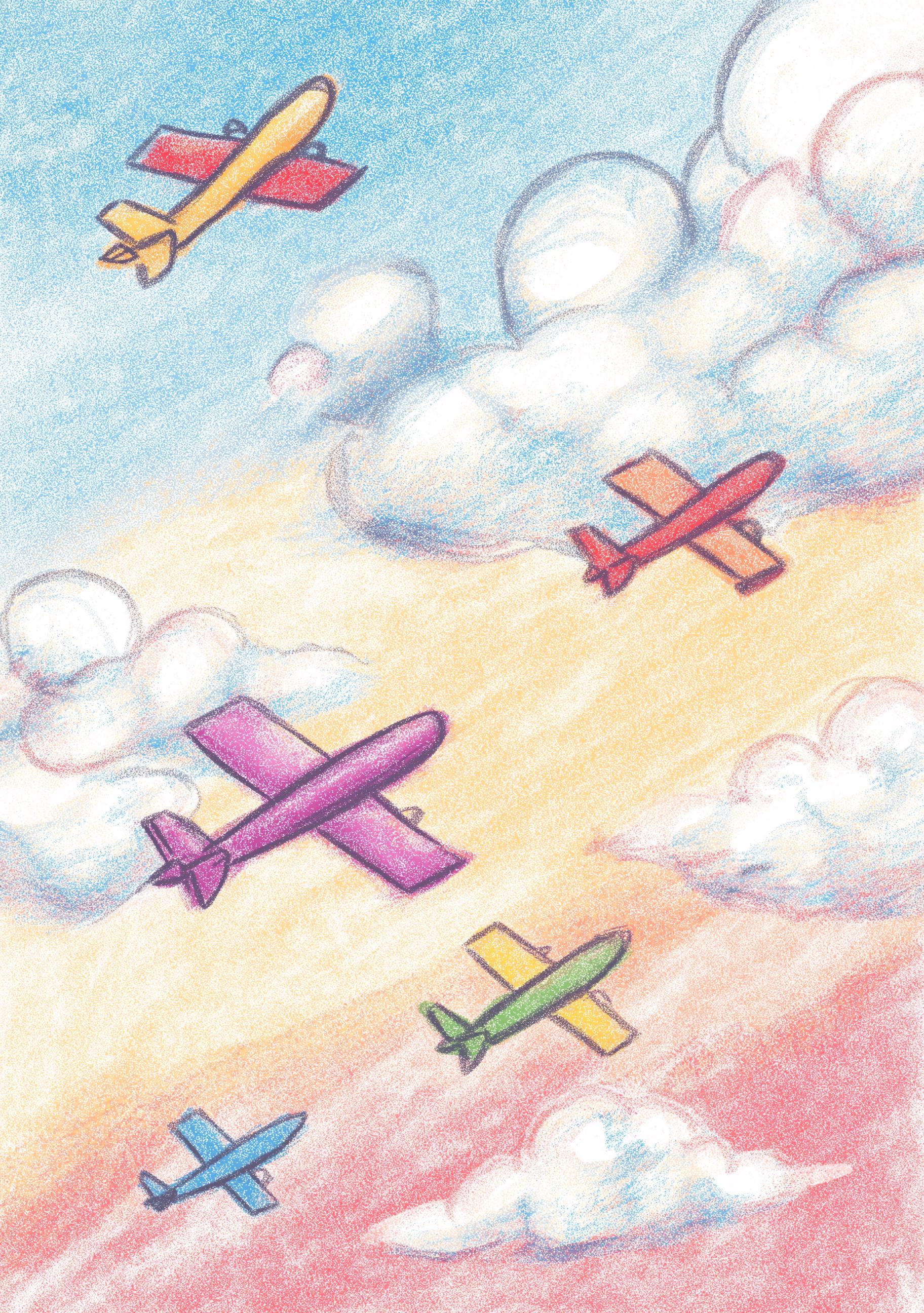Kids Airplane Crayon Colorful Nursery Playroom Wall Art by The Wall Art Studio