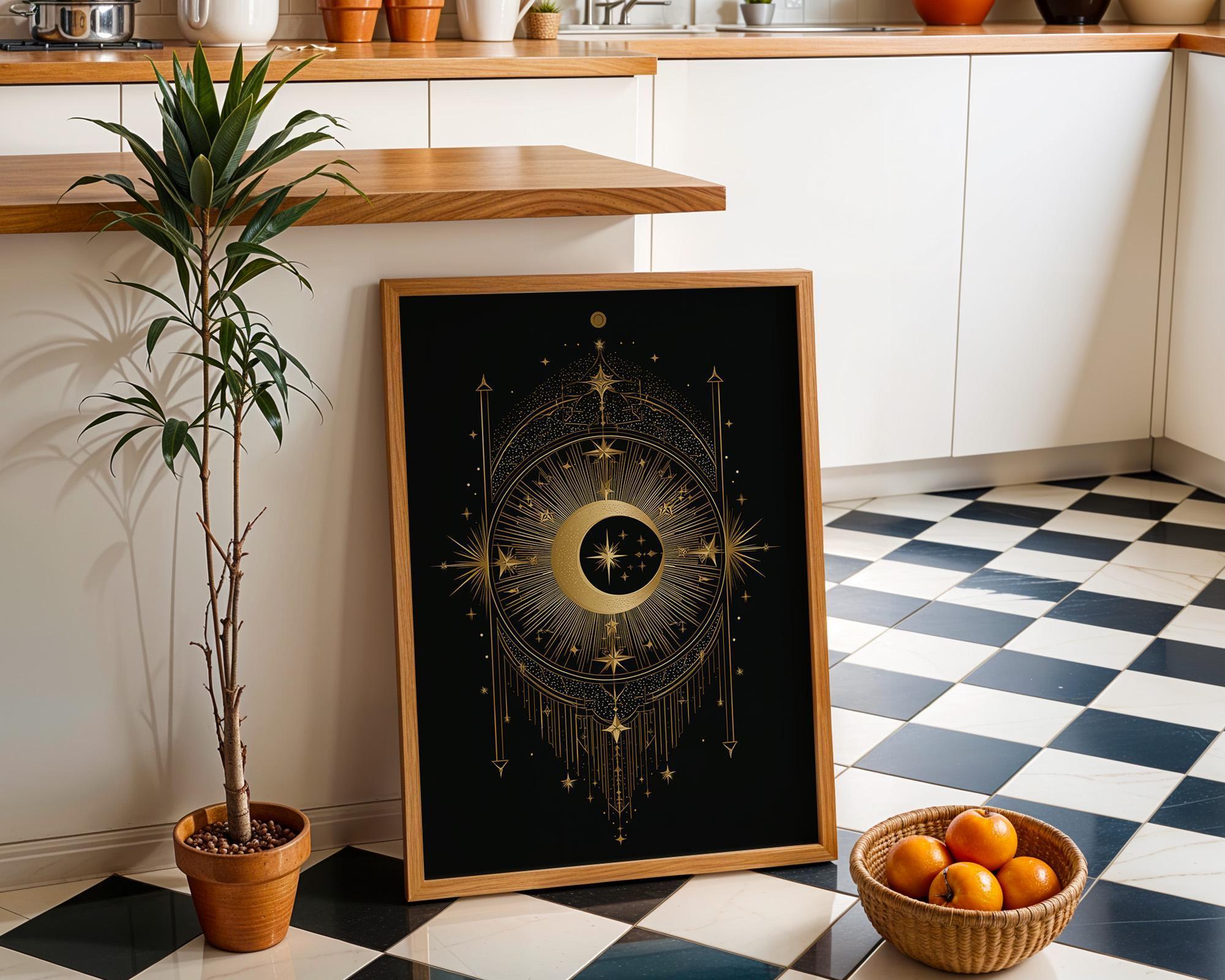 Black & Gold Moon Celestial Astrology Boho Wall Art by The Wall Art Studio