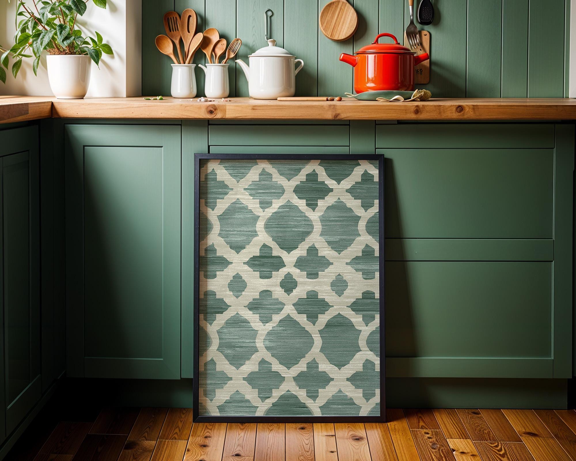 Islamic Geometric Arabic Pattern Green Moroccan Style Wall Art by The Wall Art Studio