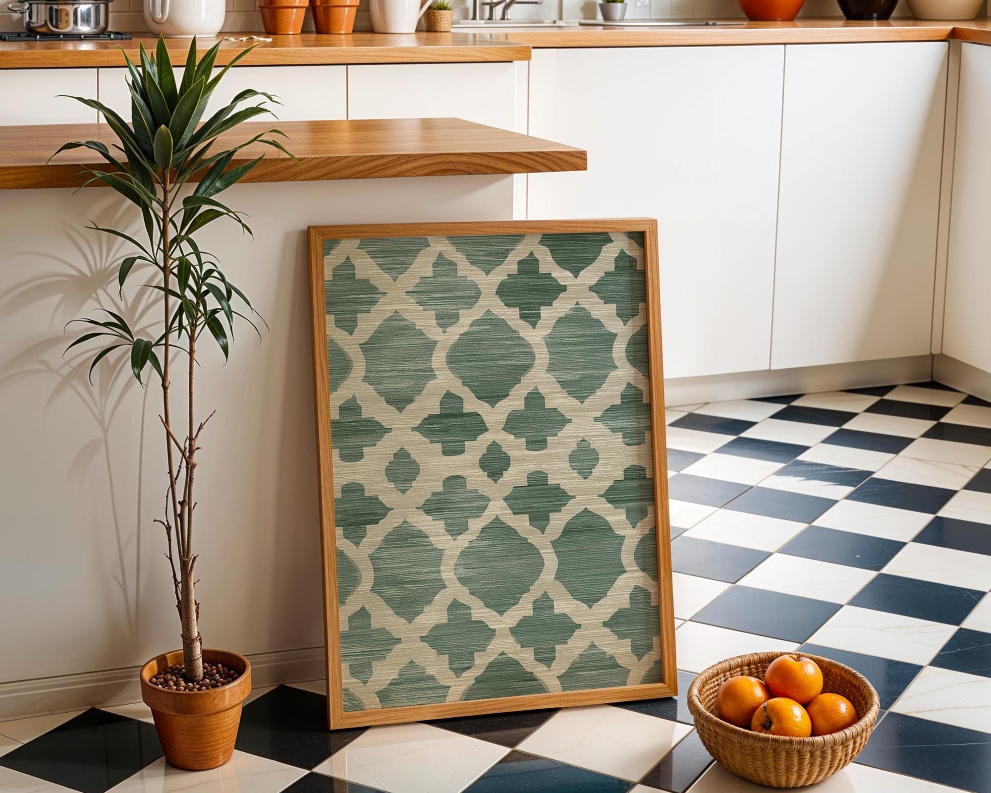 Islamic Geometric Arabic Pattern Green Moroccan Style Wall Art by The Wall Art Studio
