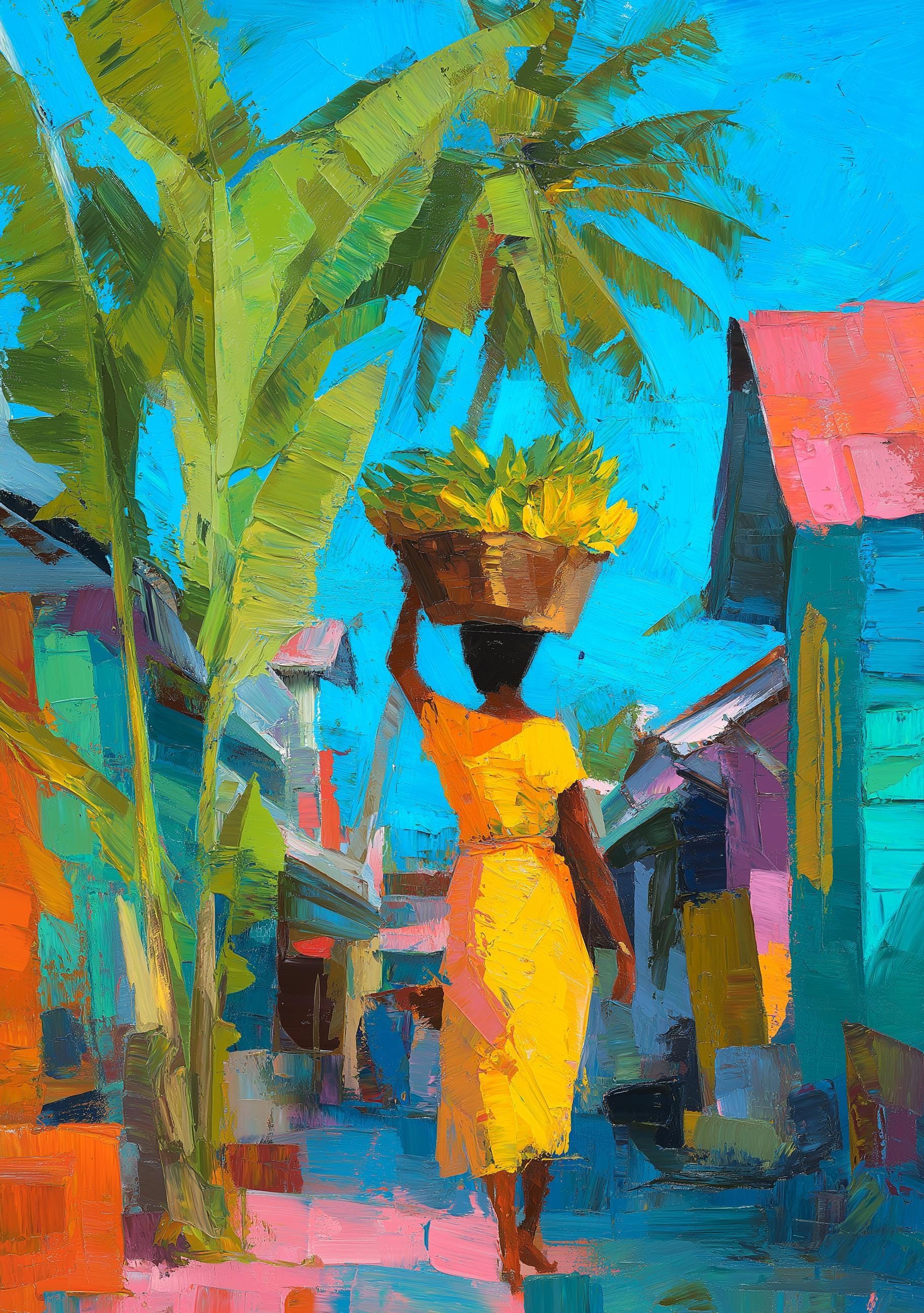Tropical Street Scene Art Caribbean Coastal Summer Wall Art