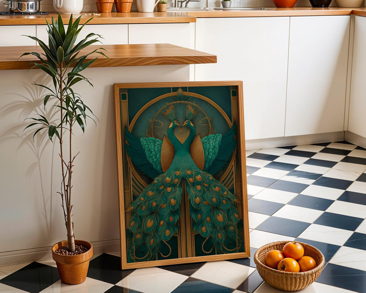 Art Deco Peacock Teal and Gold Elegant Vintage Glam Wall Art by The Wall Art Studio - physical