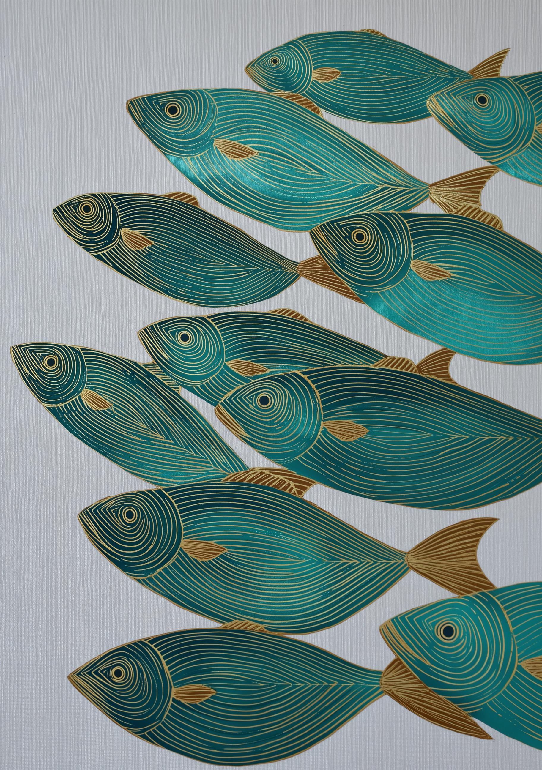Teal Fish Coastal Nautical Ocean Mid Century Marine Wall Art