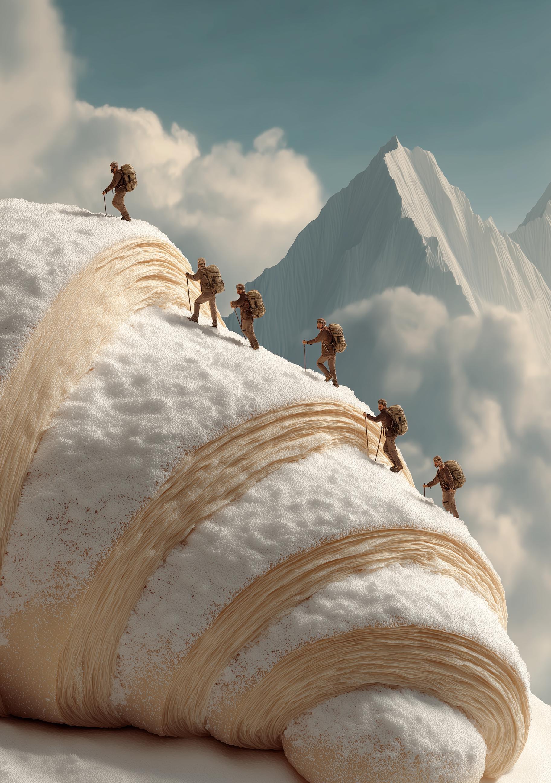 Surreal Croissant Mountain Whimsical Food Landscape Wall Art