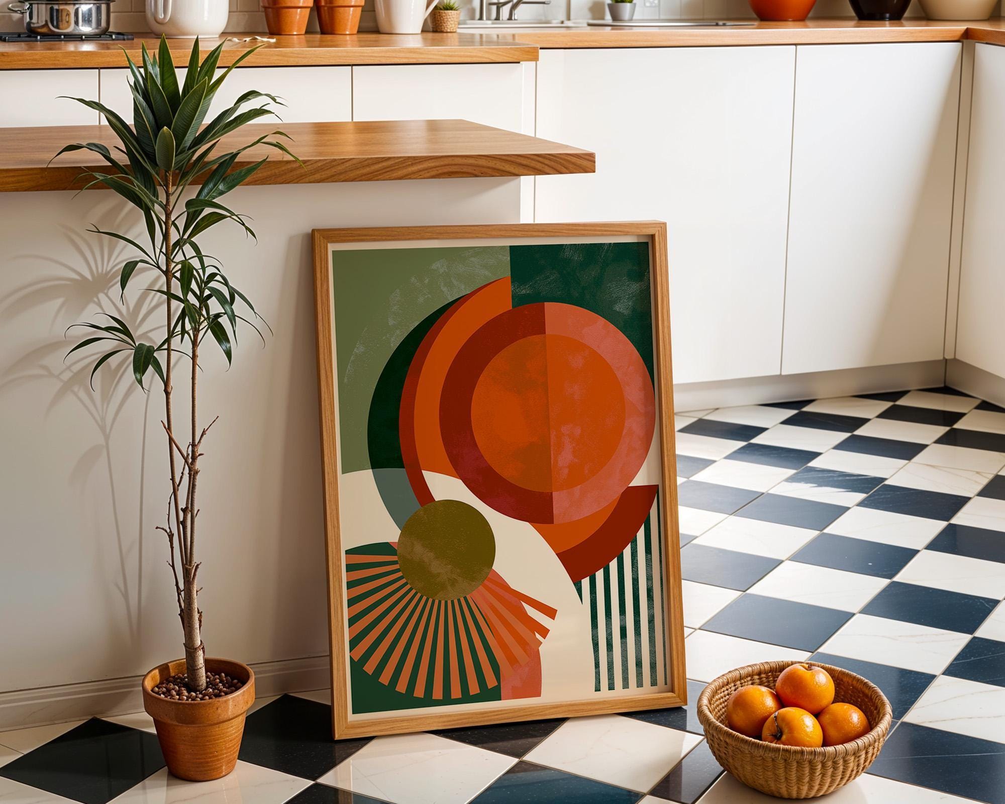 Retro Orange Green Mid Century Neo Deco Geometric Wall Art by The Wall Art Studio