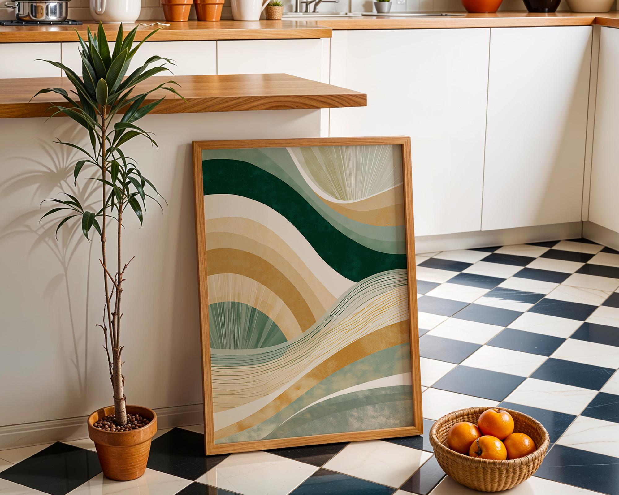 Green & Gold Minimalist Neo Deco Abstract Wave Wall Art by The Wall Art Studio