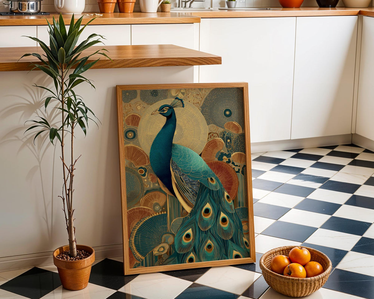 Art Deco Peacock Elegant Gold & Teal Luxurious Vintage-Inspired Wall Art
