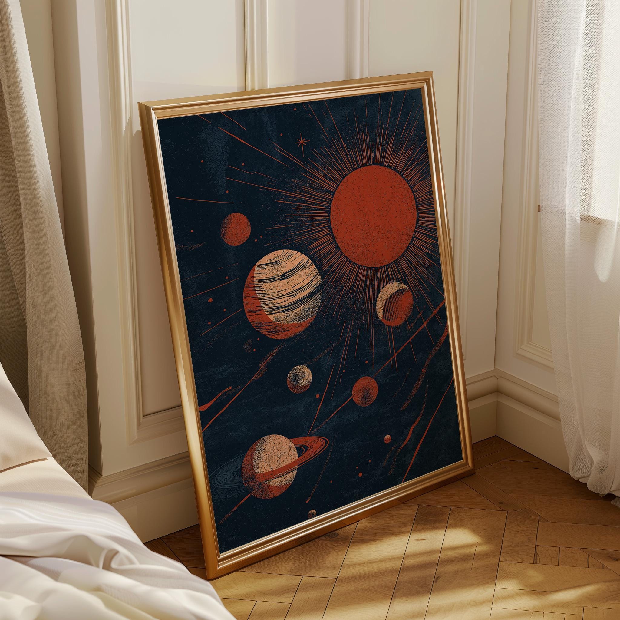 Retro Space Celestial Solar System Mid Century Modern Wall Art by The Wall Art Studio