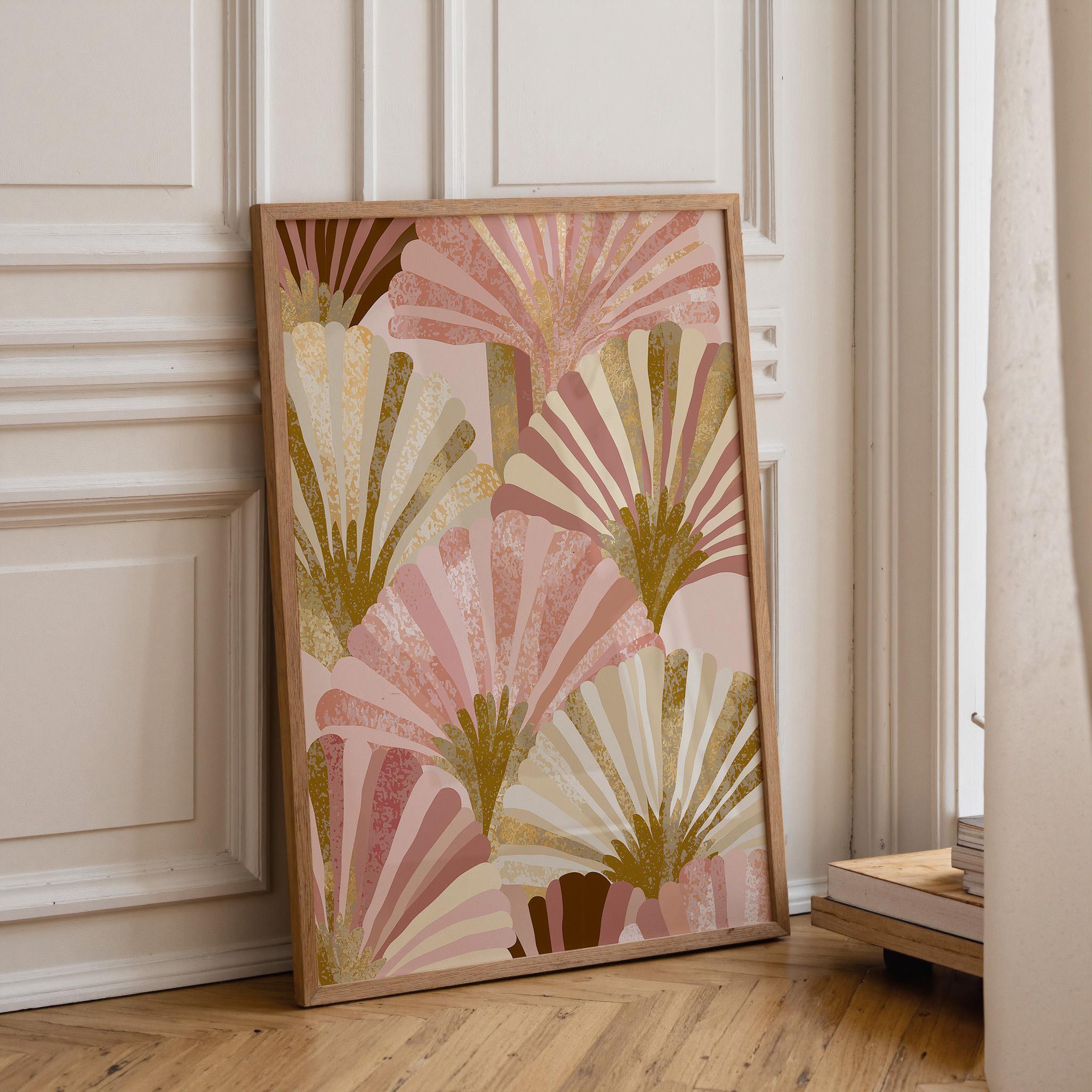 Blush Pink & Gold Abstract Neo Deco Fan Pattern Wall Art by The Wall Art Studio