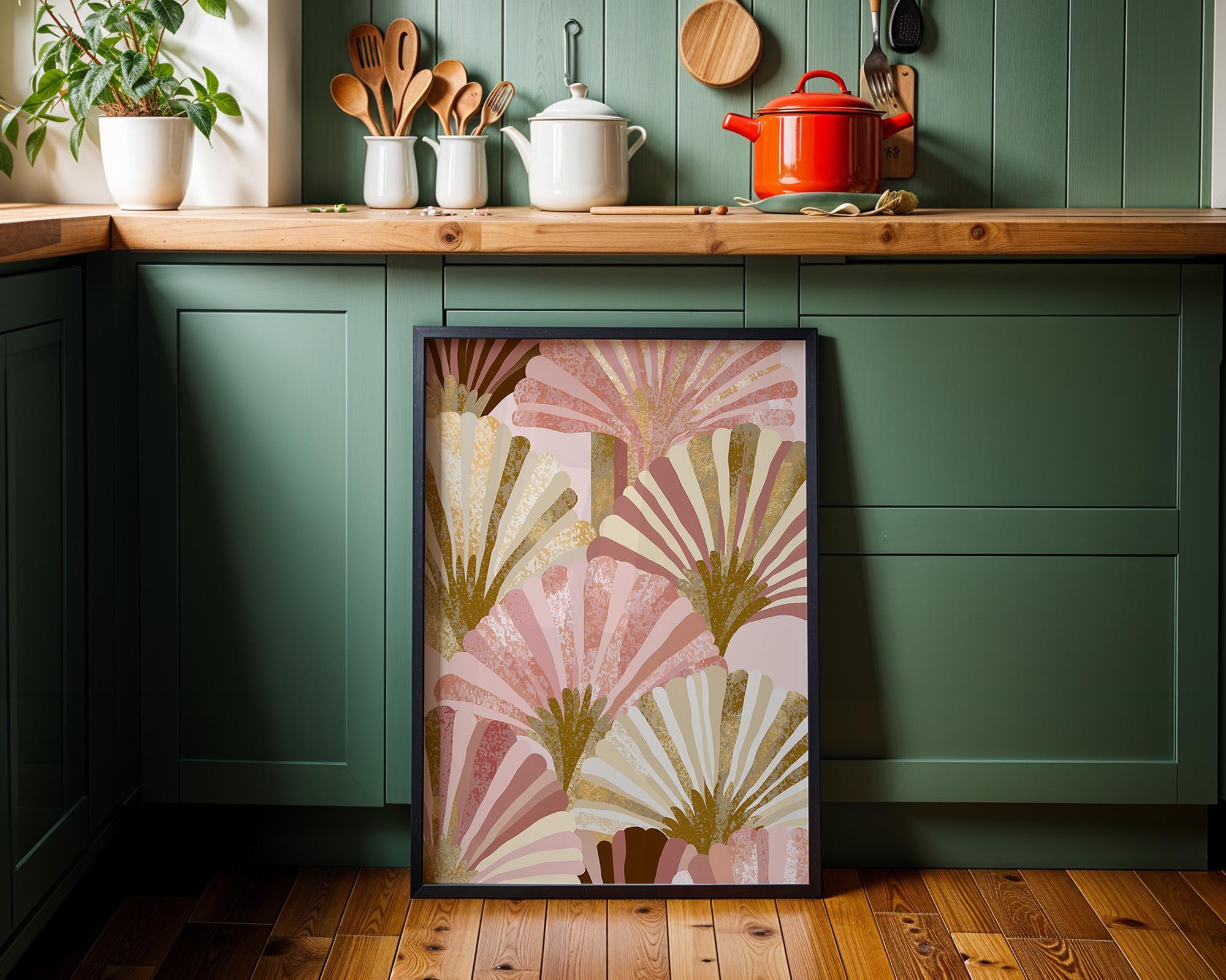 Blush Pink & Gold Abstract Neo Deco Fan Pattern Wall Art by The Wall Art Studio