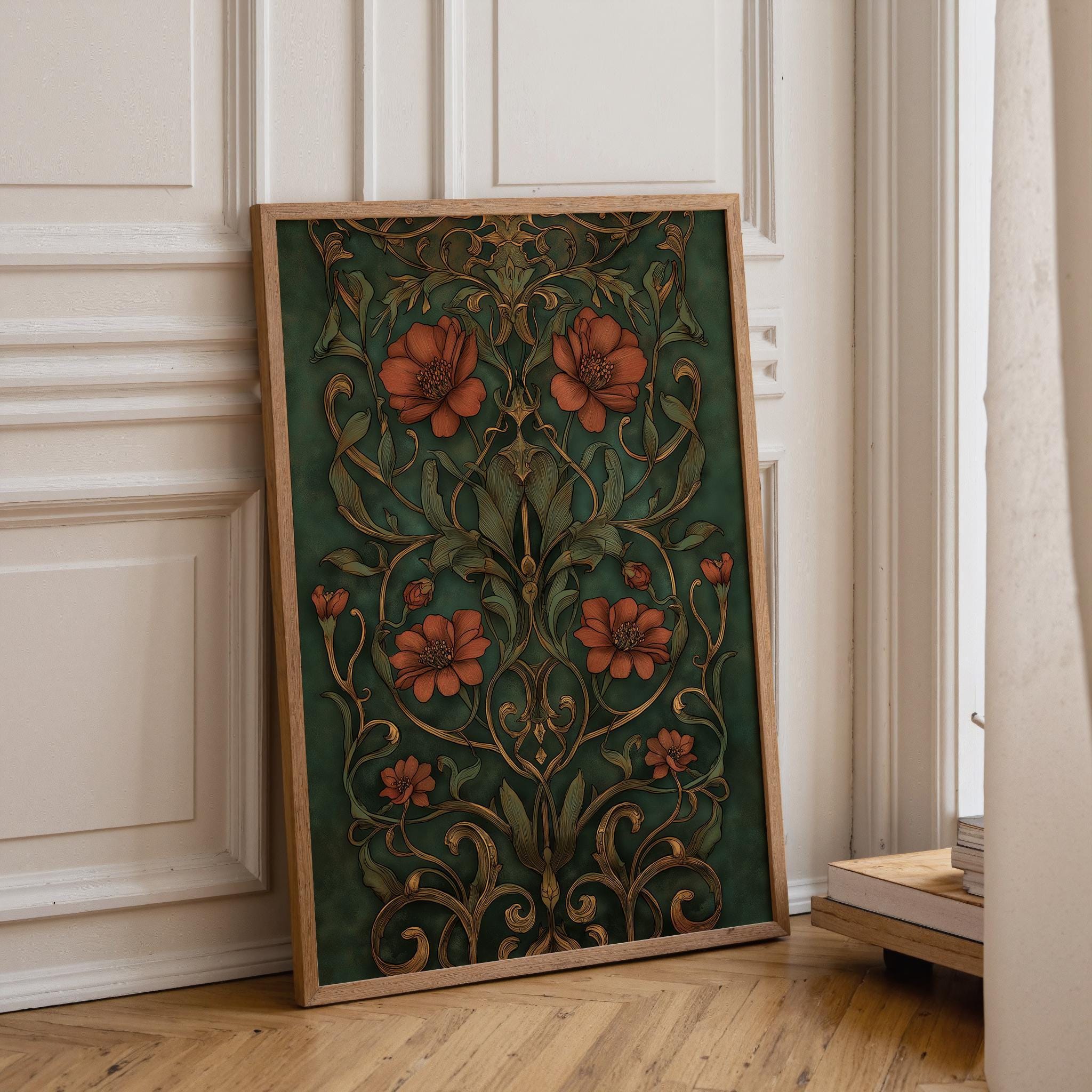 Art Nouveau William Morris Style Thistle Floral Wall Art