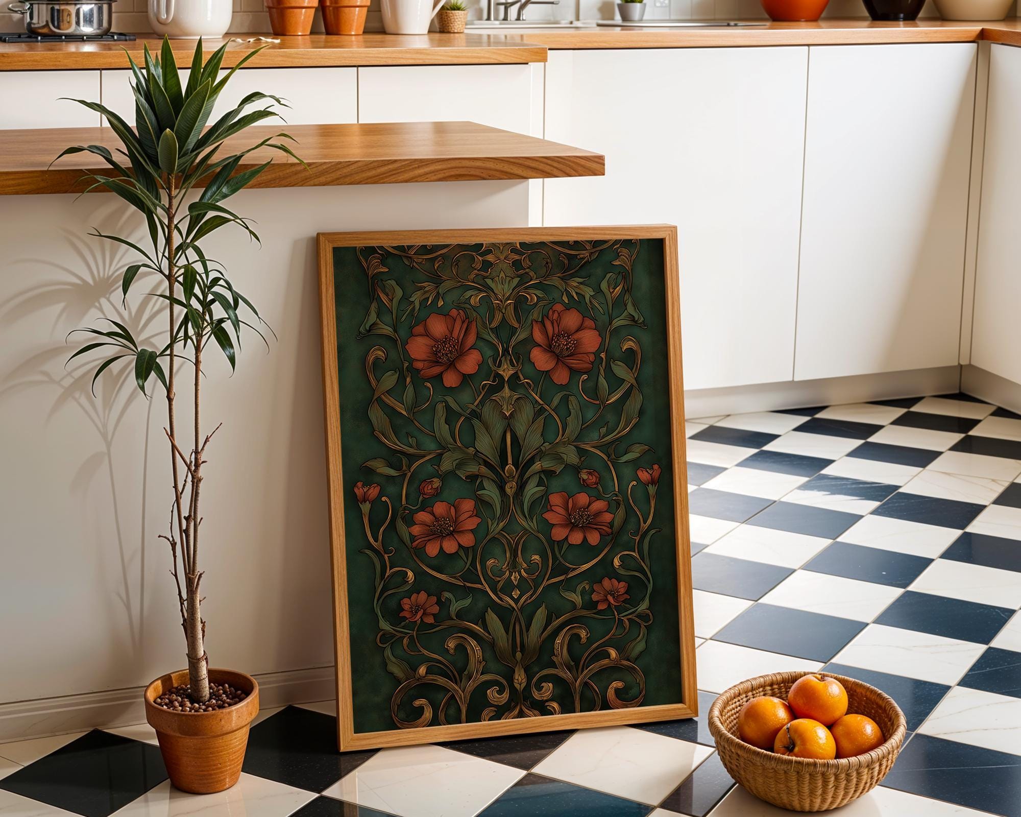 Art Nouveau William Morris Style Thistle Floral Wall Art