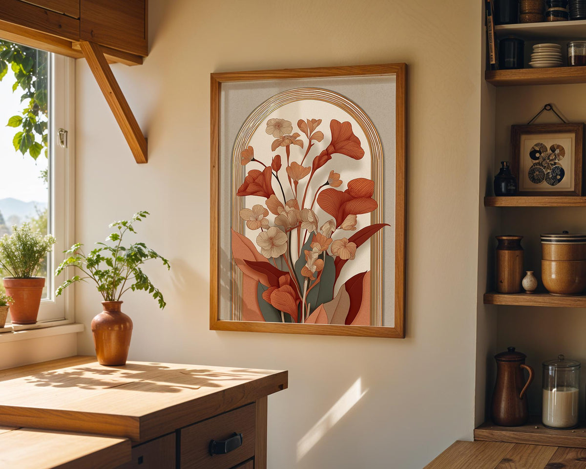 Orange Art Nouveau Poppy Vintage Floral Botanical Wall Art by The Wall Art Studio