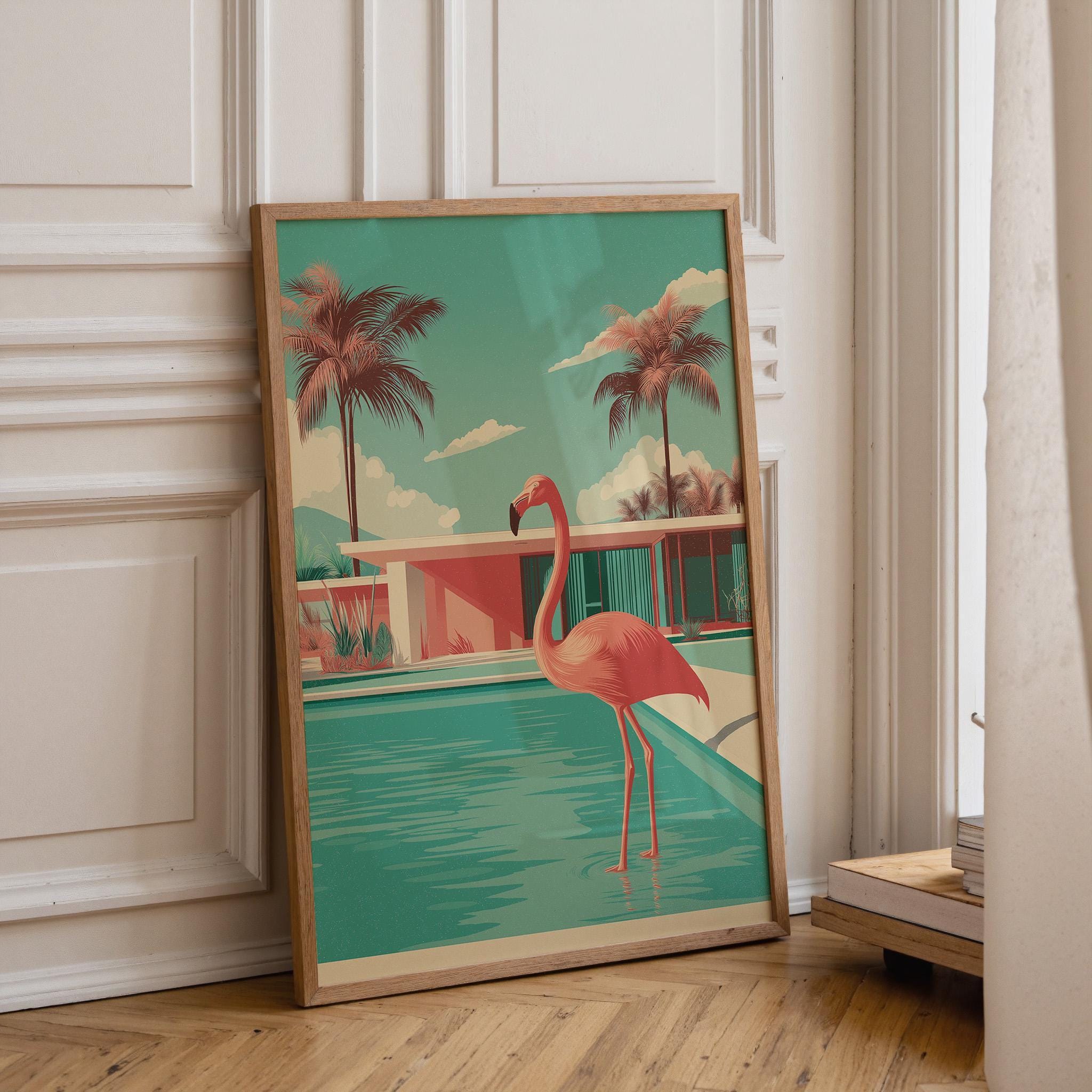 Mid Century Modern Flamingo in Pool Palm Springs Retro Wall Art by The Wall Art Studio - physical
