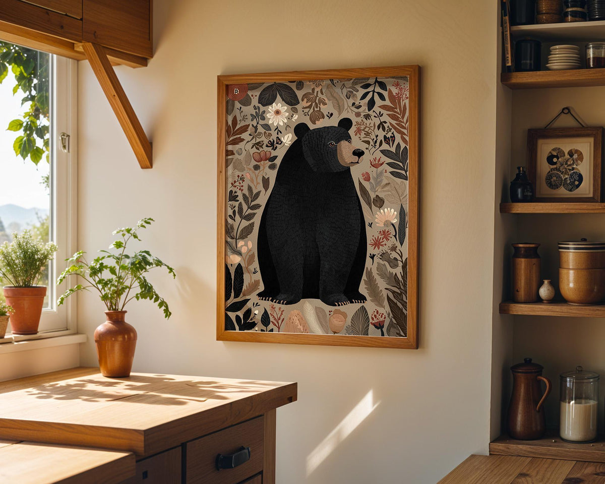 Woodland Bear Forest Animal Folk Art Bear Rustic Cabin Wall Art