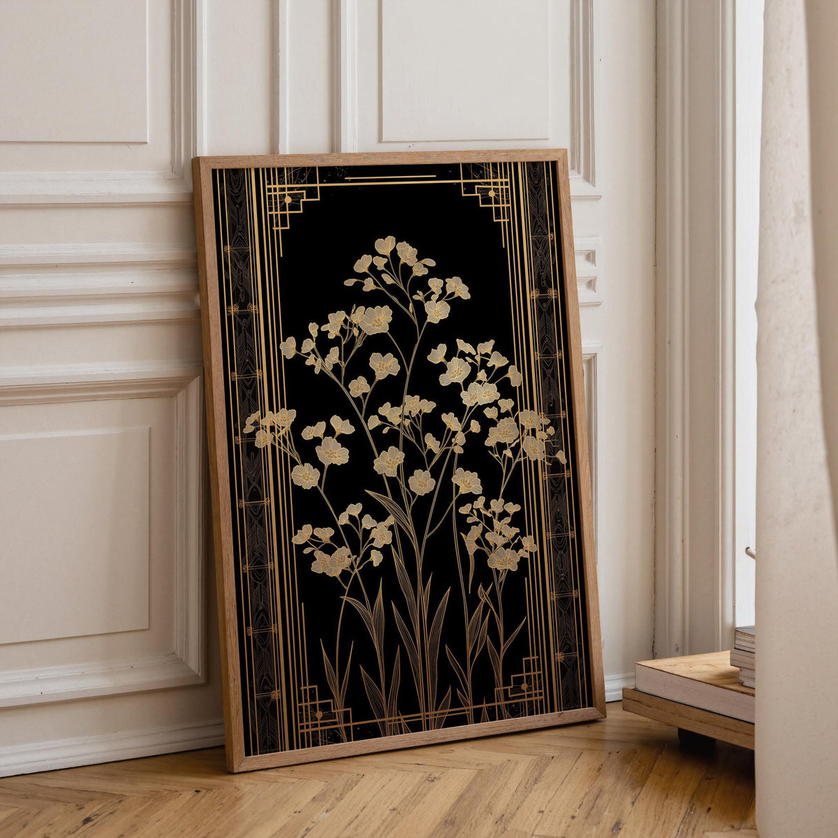 Art Deco Botanical Black & Gold Floral Vintage Flower Wall Art