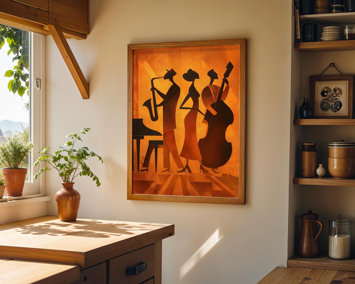 Vintage Red & Gold Art Deco Jazz Band Wall Art by The Wall Art Studio