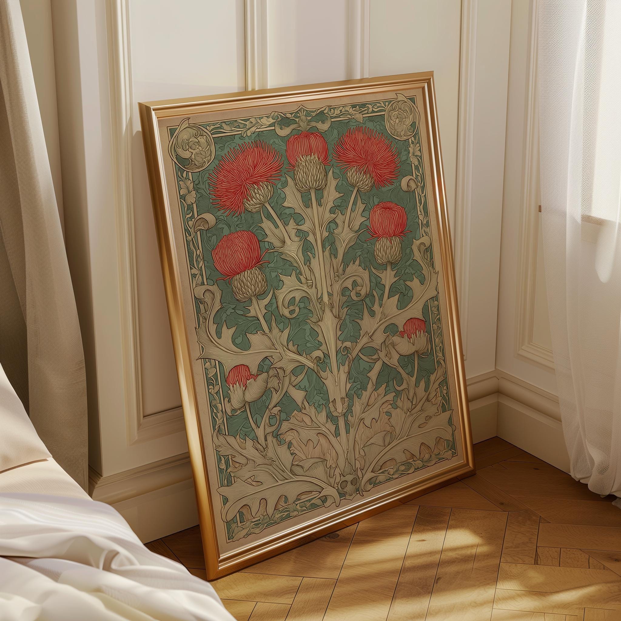 Art Nouveau Thistle William Morris Style Floral Wall Art