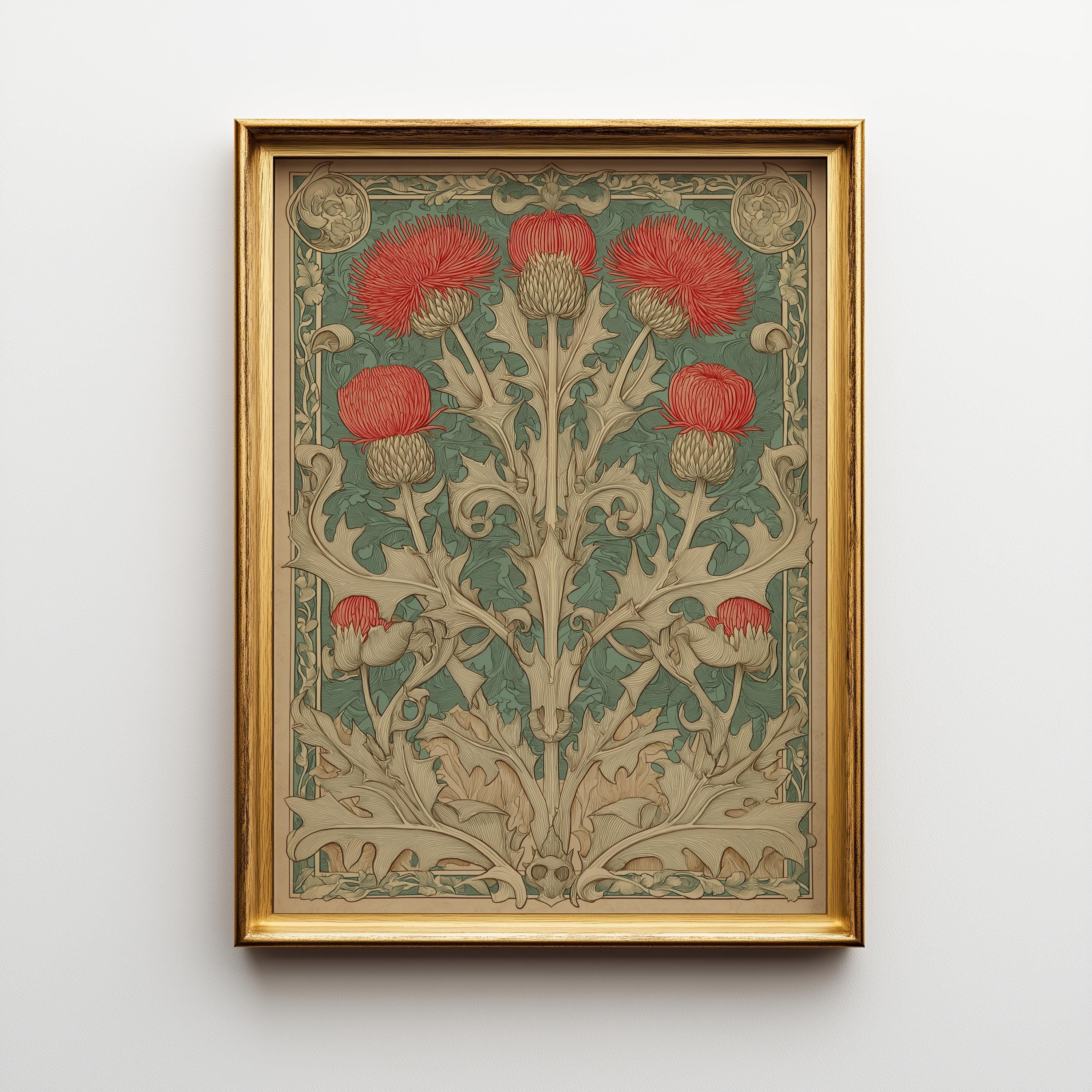 Art Nouveau Thistle William Morris Style Floral Wall Art
